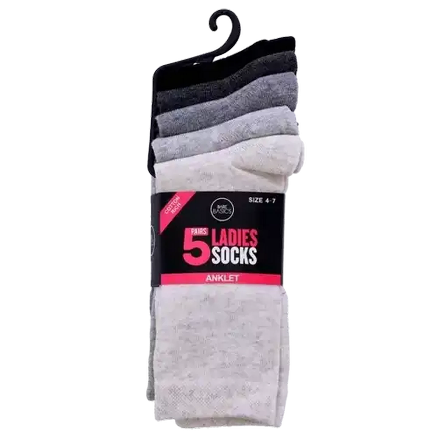 Image of Bare Basics Ladies Tonal Anklet Socks 5-Pack Size 4-7