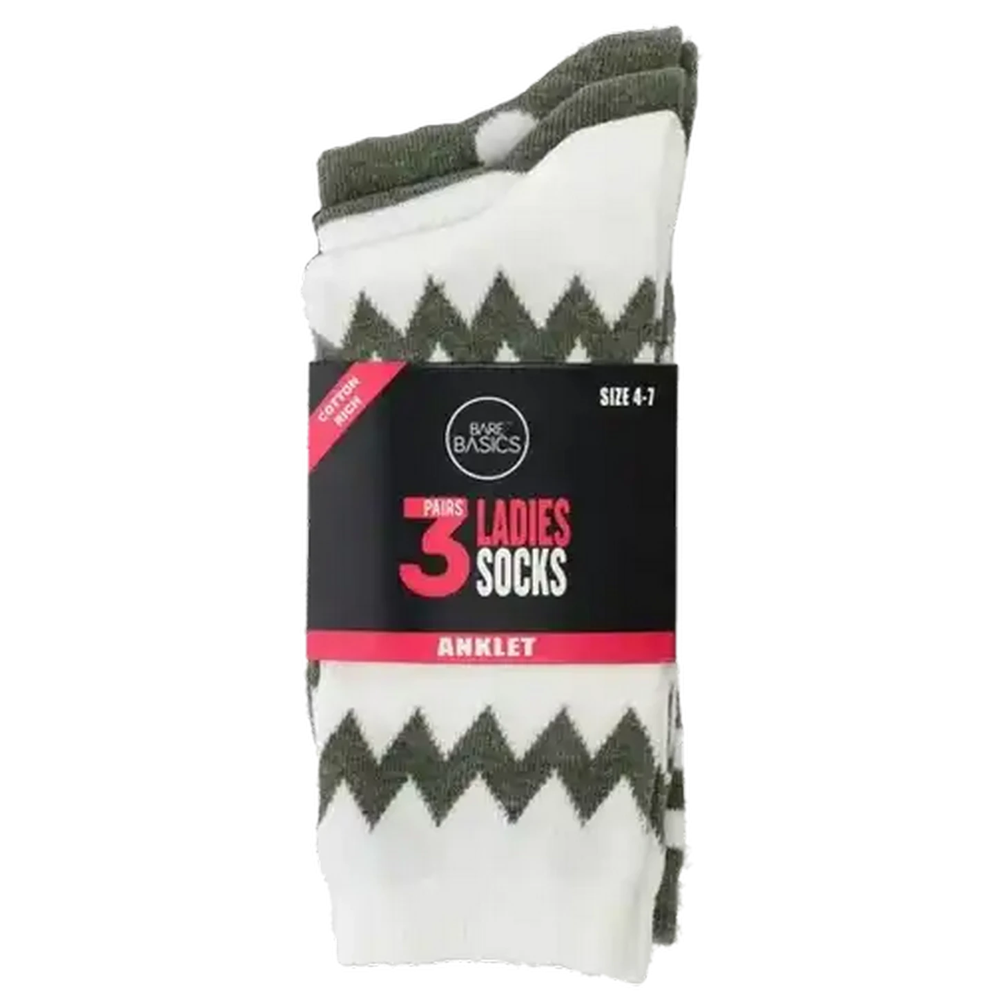 Image of Bare Basics Ladies Printed Anklet Socks Size 4-7 3-Pack