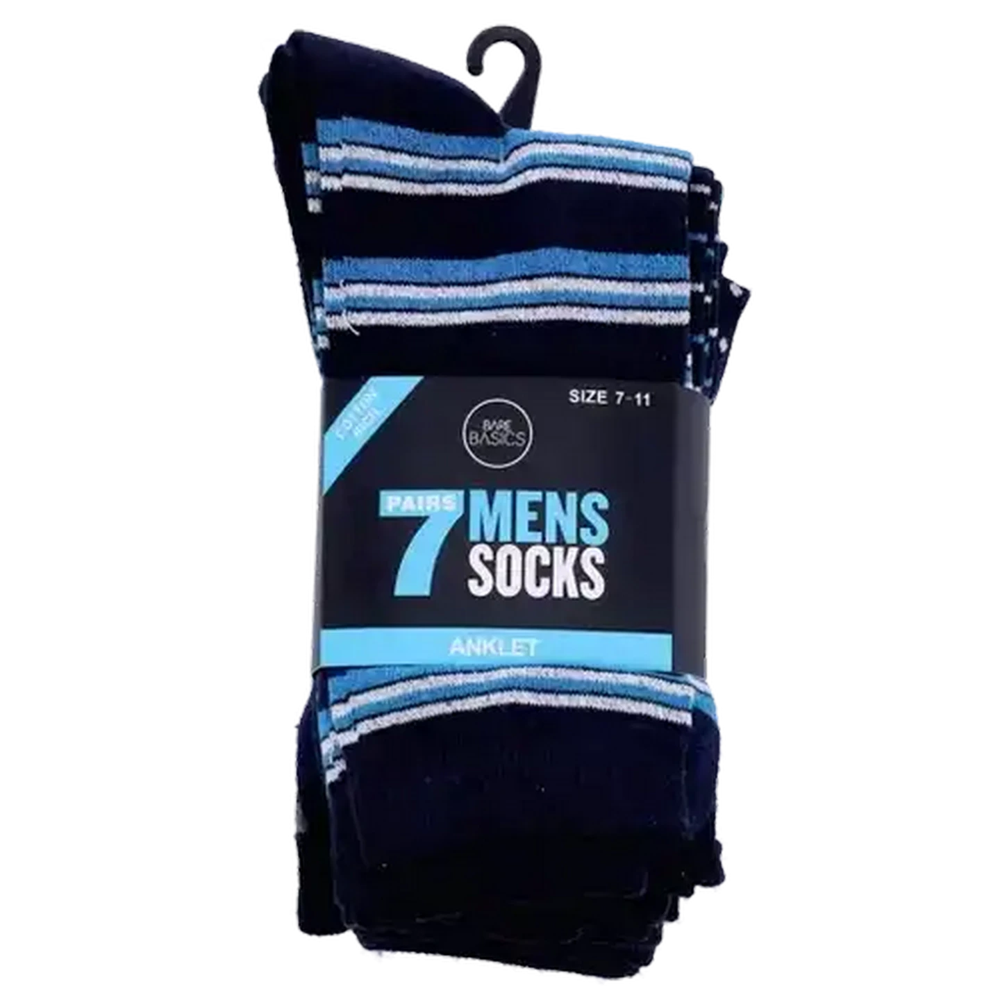 Image of Bare Basics Anklet Navy Printed Mens Socks 7-Pack Size 7-11