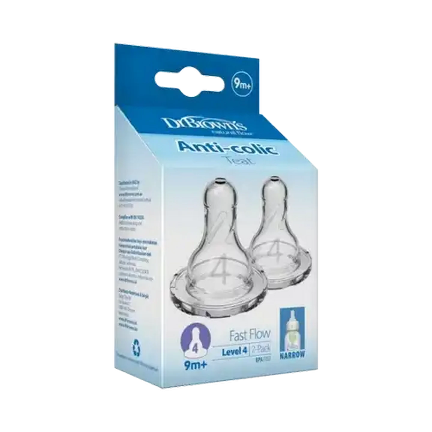 Image of Dr. Brown's Narrow Baby Bottle Silicone Teat 2-Pack 9+ Months
