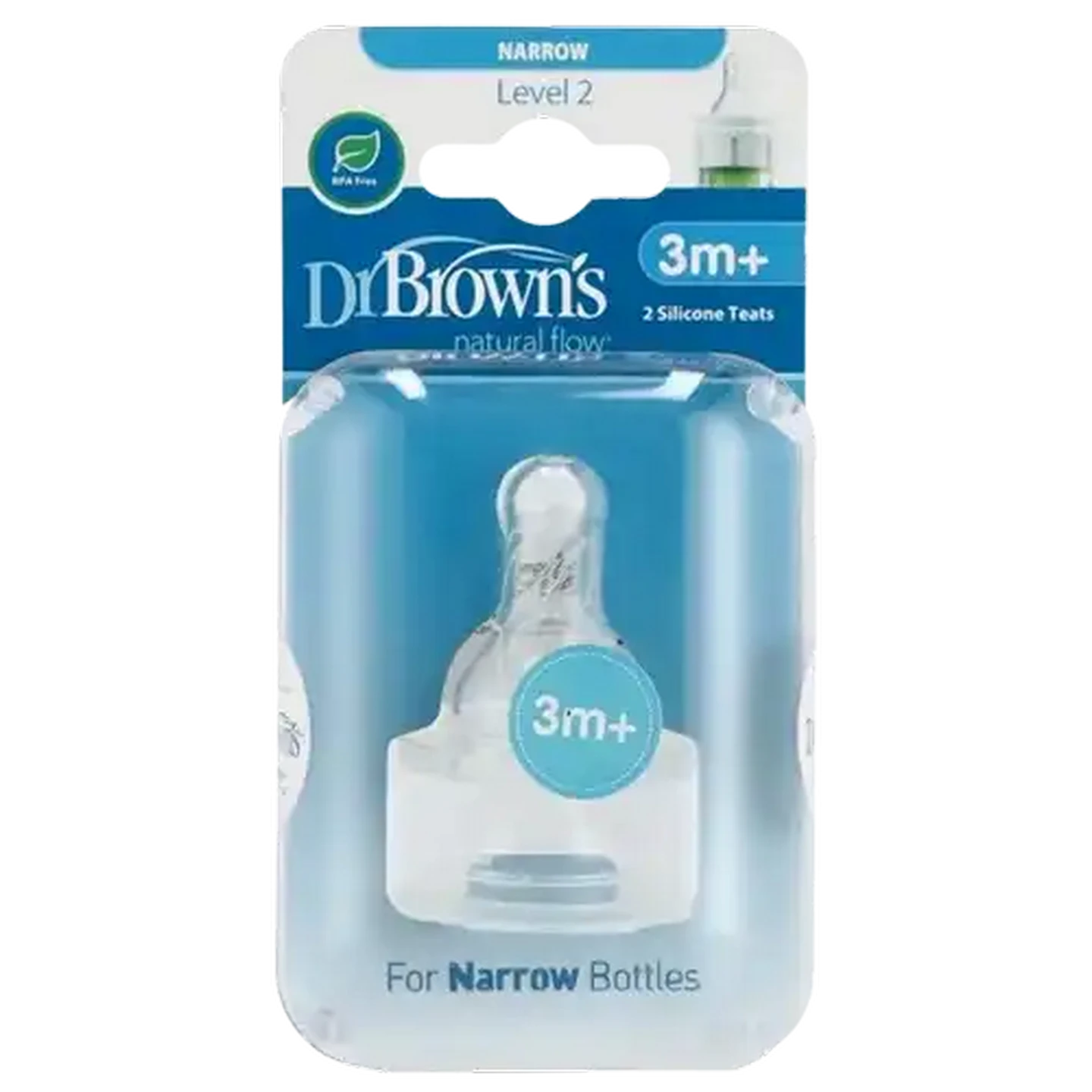 Image of Dr. Brown's Narrow Neck Level 2 Bottle Teats 3 Months+ 2-Pack