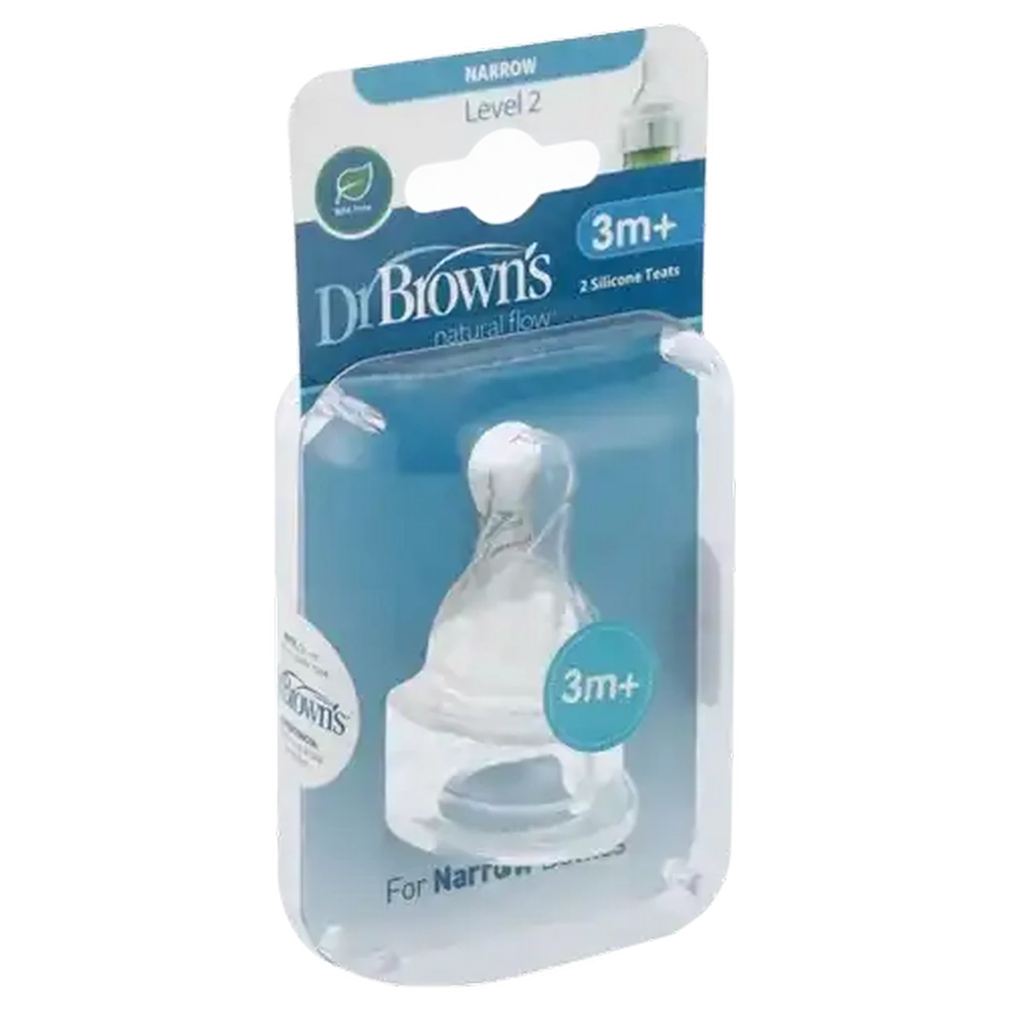 Image of Dr. Brown's Narrow Neck Level 2 Bottle Teats 3 Months+ 2-Pack