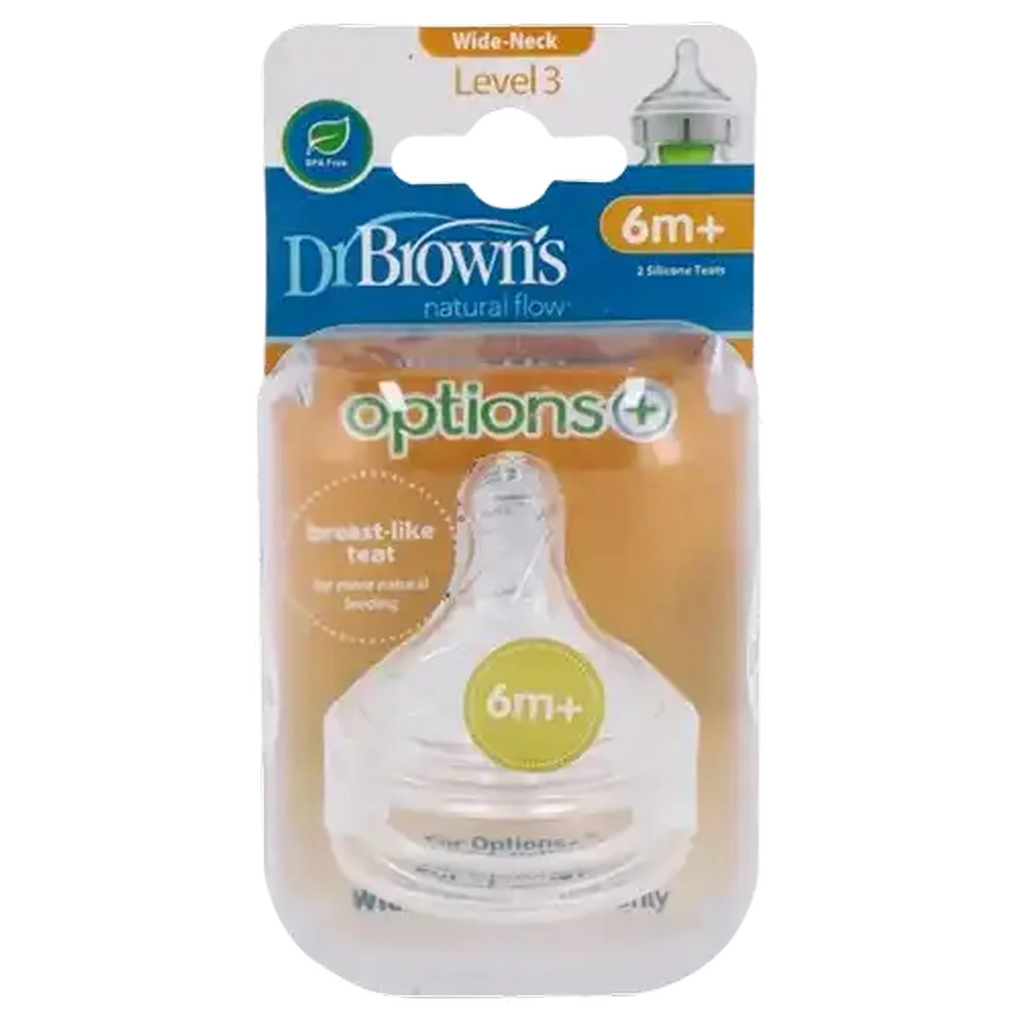 Image of Dr. Brown's Options+ Wide-Neck Level 3 Bottle Teats 6 Months+ 2-Pack