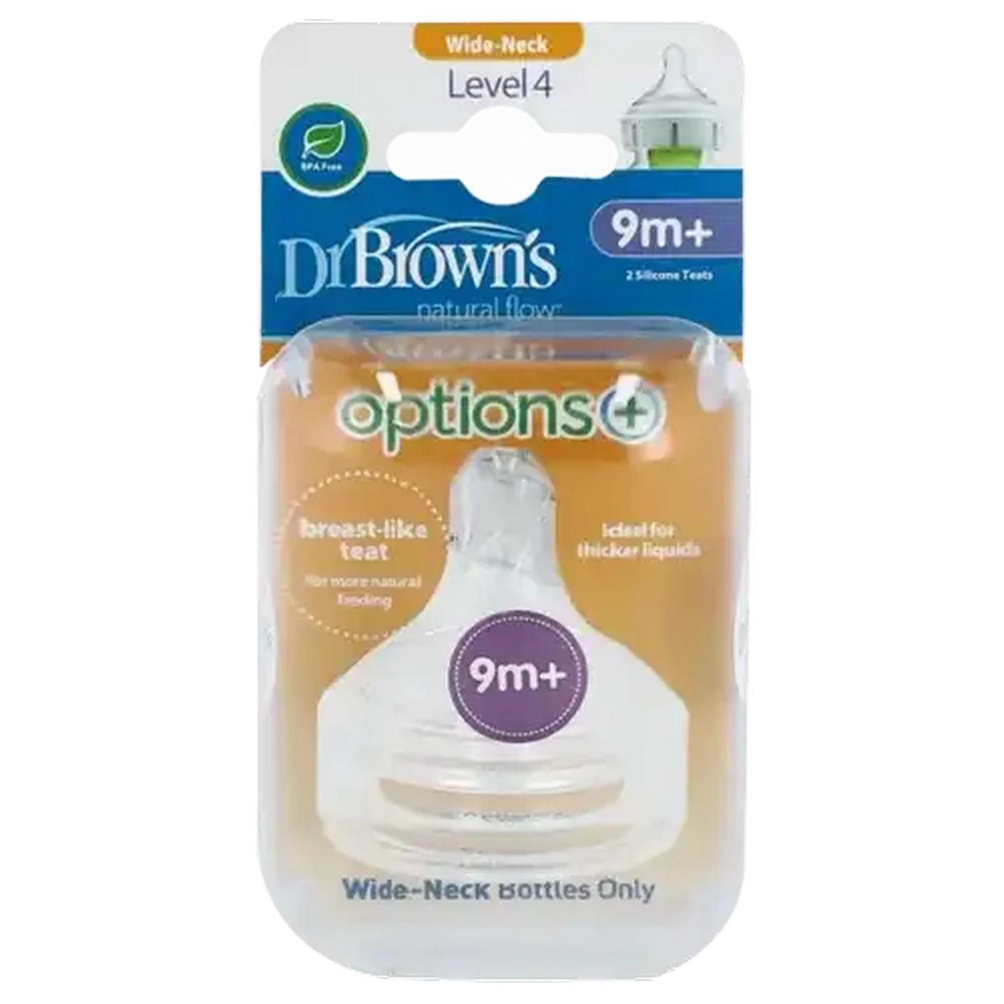 Image of Dr. Brown's Natural Flow Options+ Wide-Neck Level 4 Bottle Teats 9 Months+ 2-Pack