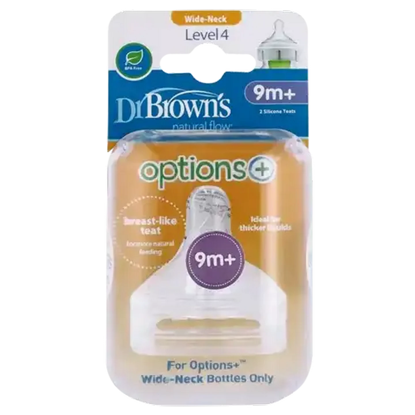 Image of Dr. Brown's Natural Flow Options+ Wide-Neck Level 4 Bottle Teats 9 Months+ 2-Pack