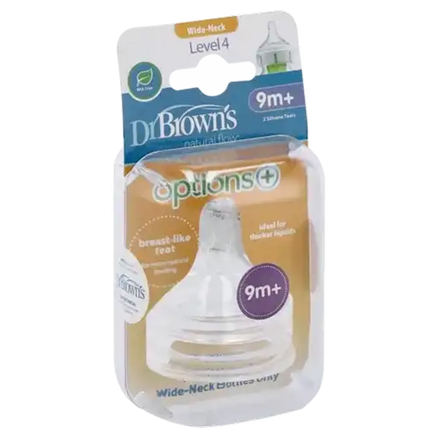 Image of Dr. Brown's Natural Flow Options+ Wide-Neck Level 4 Bottle Teats 9 Months+ 2-Pack