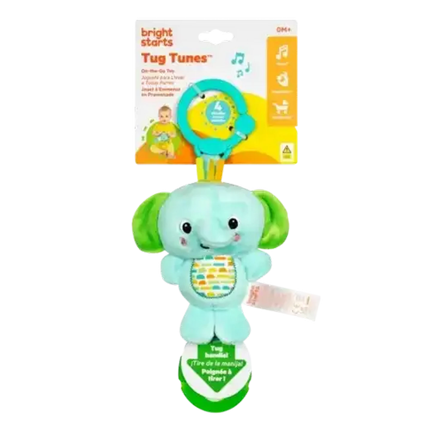 Image of Bright Starts Teal Elephant Plush Tug 0 Months +
