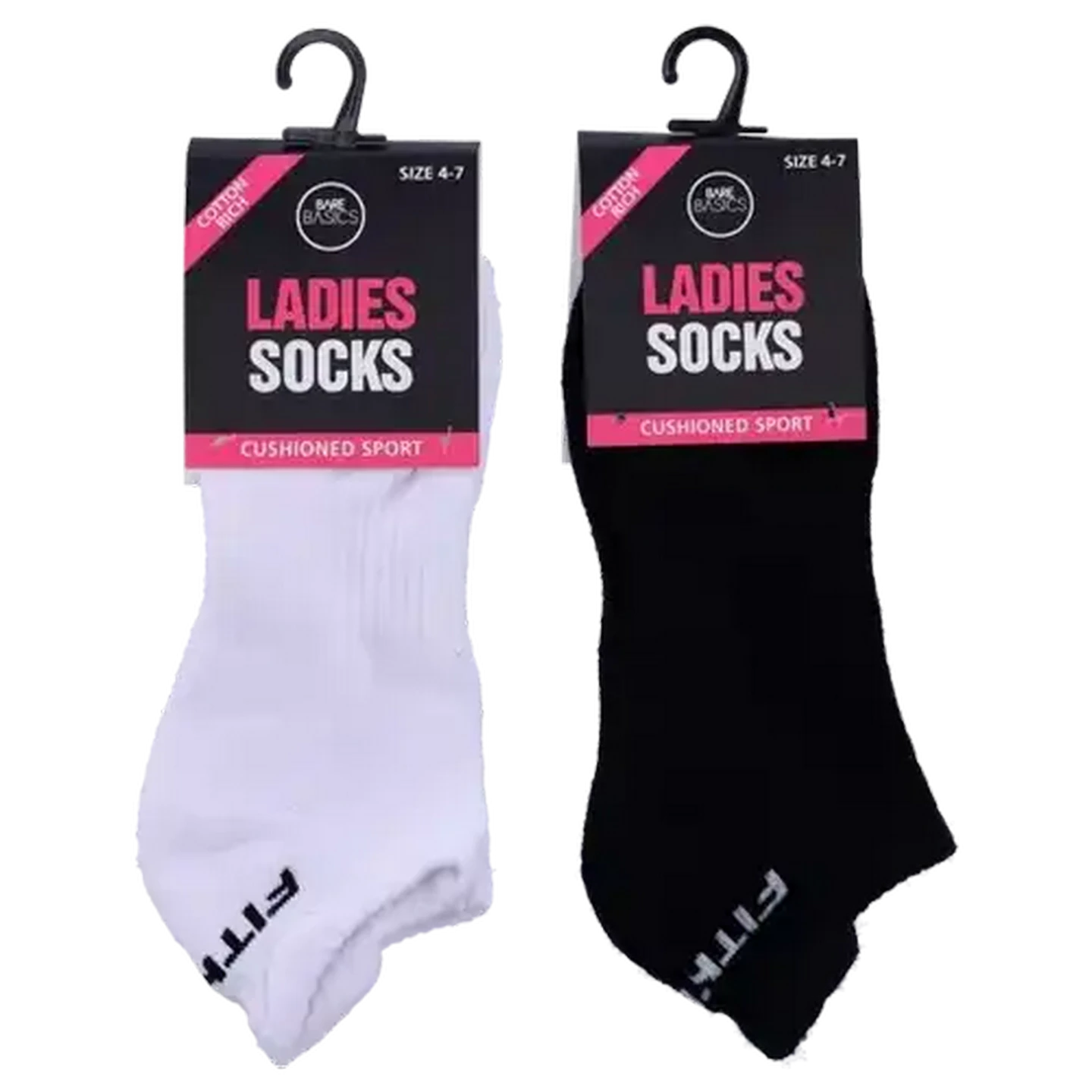 Image of Bare Basics Advanced Black & White Low Cut Sport Socks Size 4 to 7 (Colour May Vary)