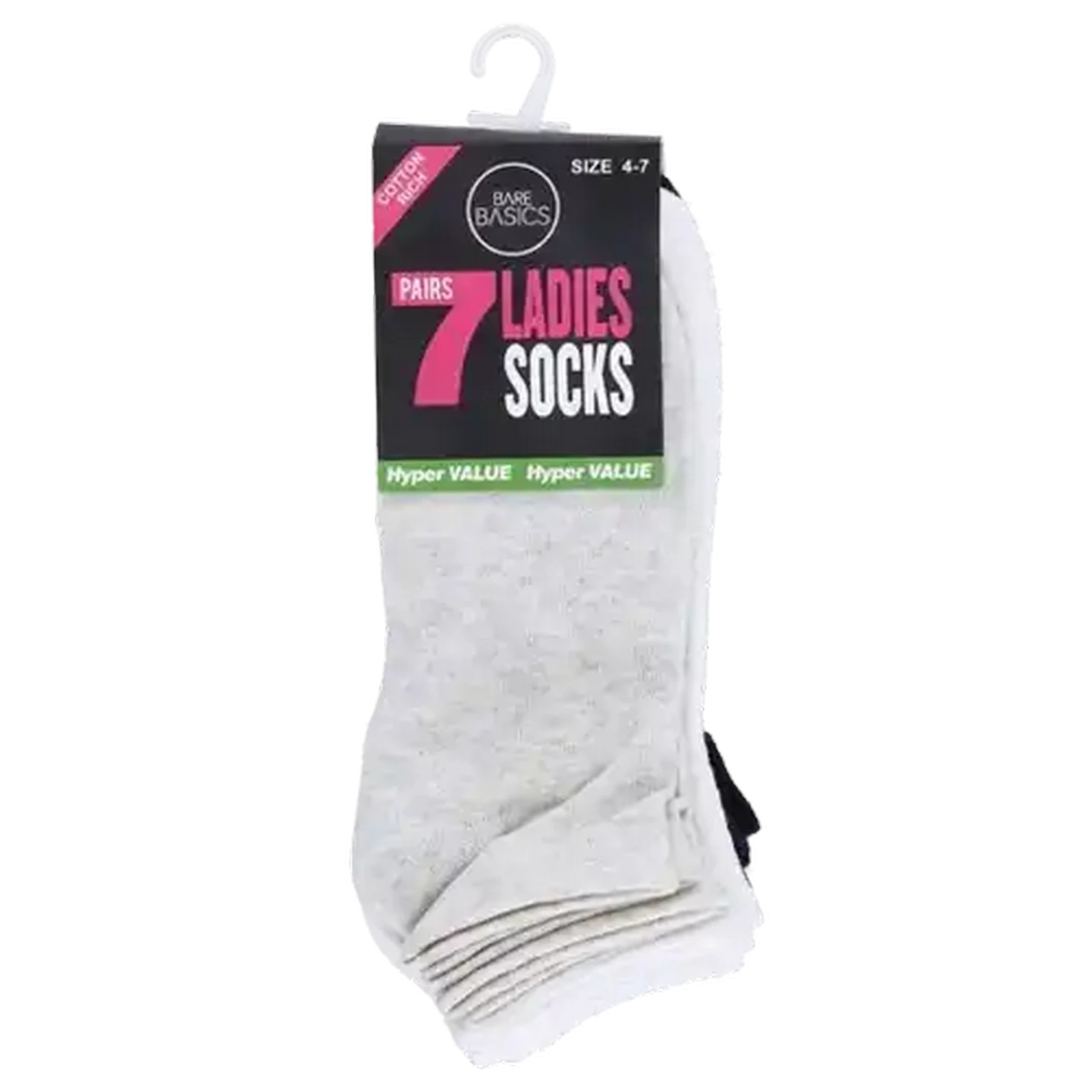 Image of Bare Basics Hyper Value Ladies Low Cut H Socks 4 -7 7-Pack