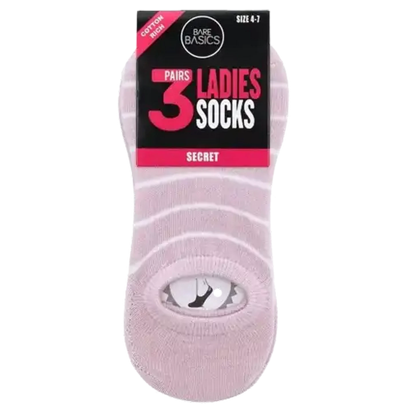 Image of Bare Basics Ladies Secret Socks Size 4-7 3-Pack (Design May Vary)