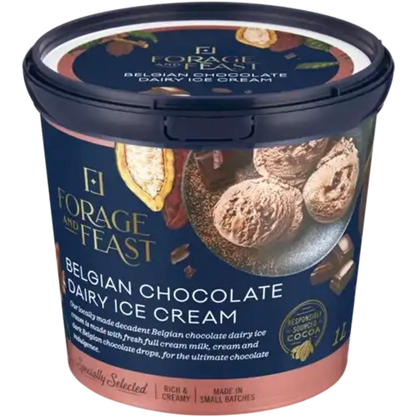 Image of Forage And Feast Belgian Chocolate Dairy Ice Cream 1L
