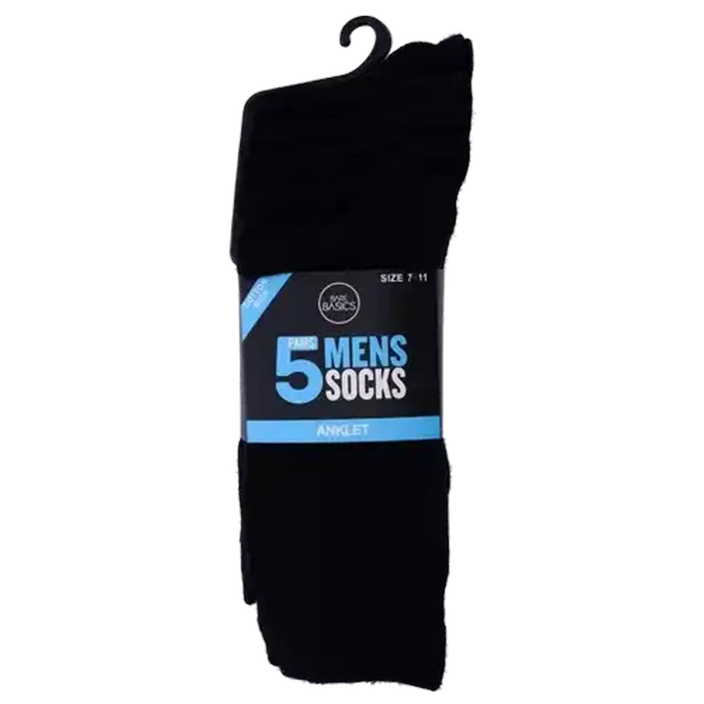 Image of Bare Basics Black Plain Cotton Mens Socks 5-Pack