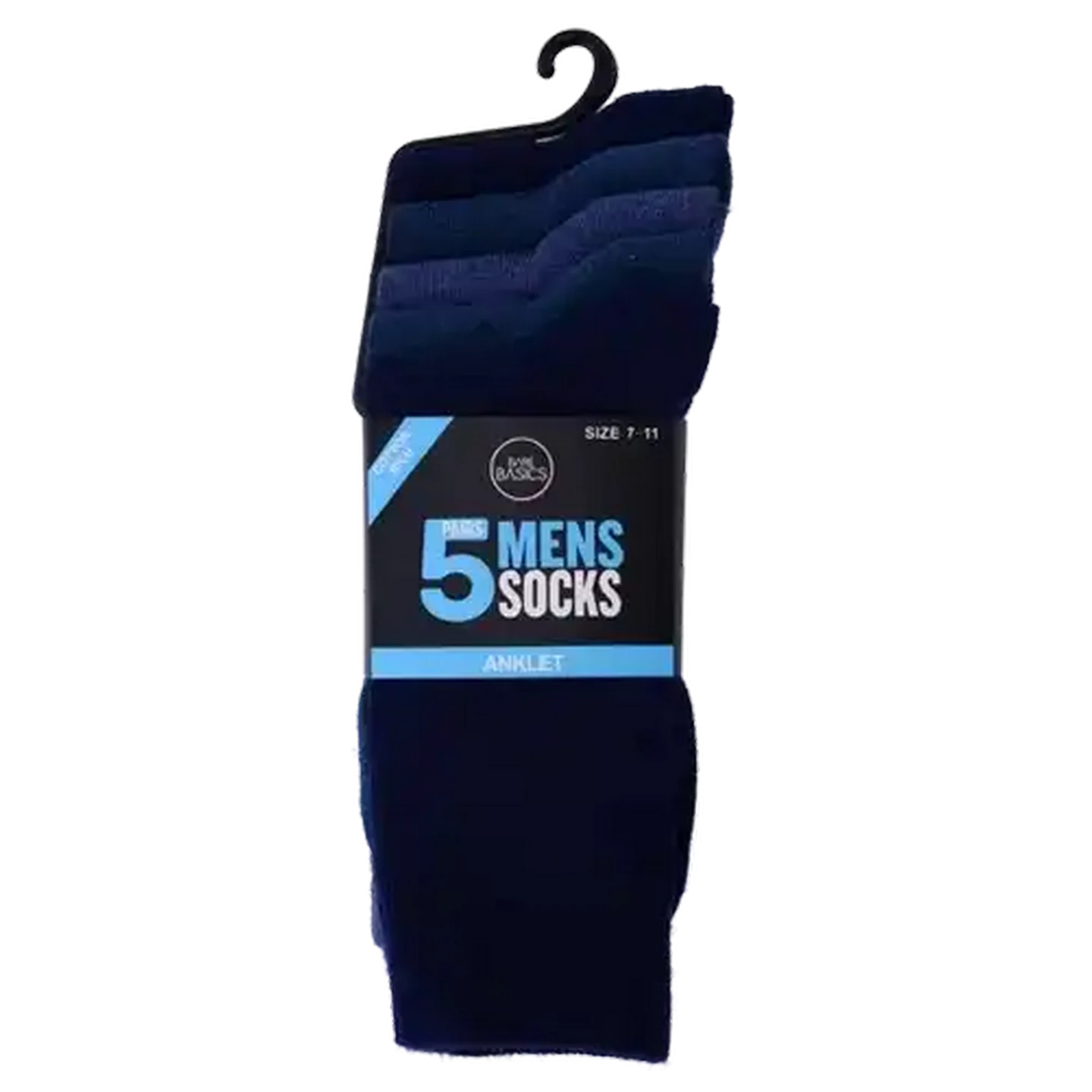 Image of Bare Basics Men's Navy Plain Anklet Cotton Rich Socks 5-Pack