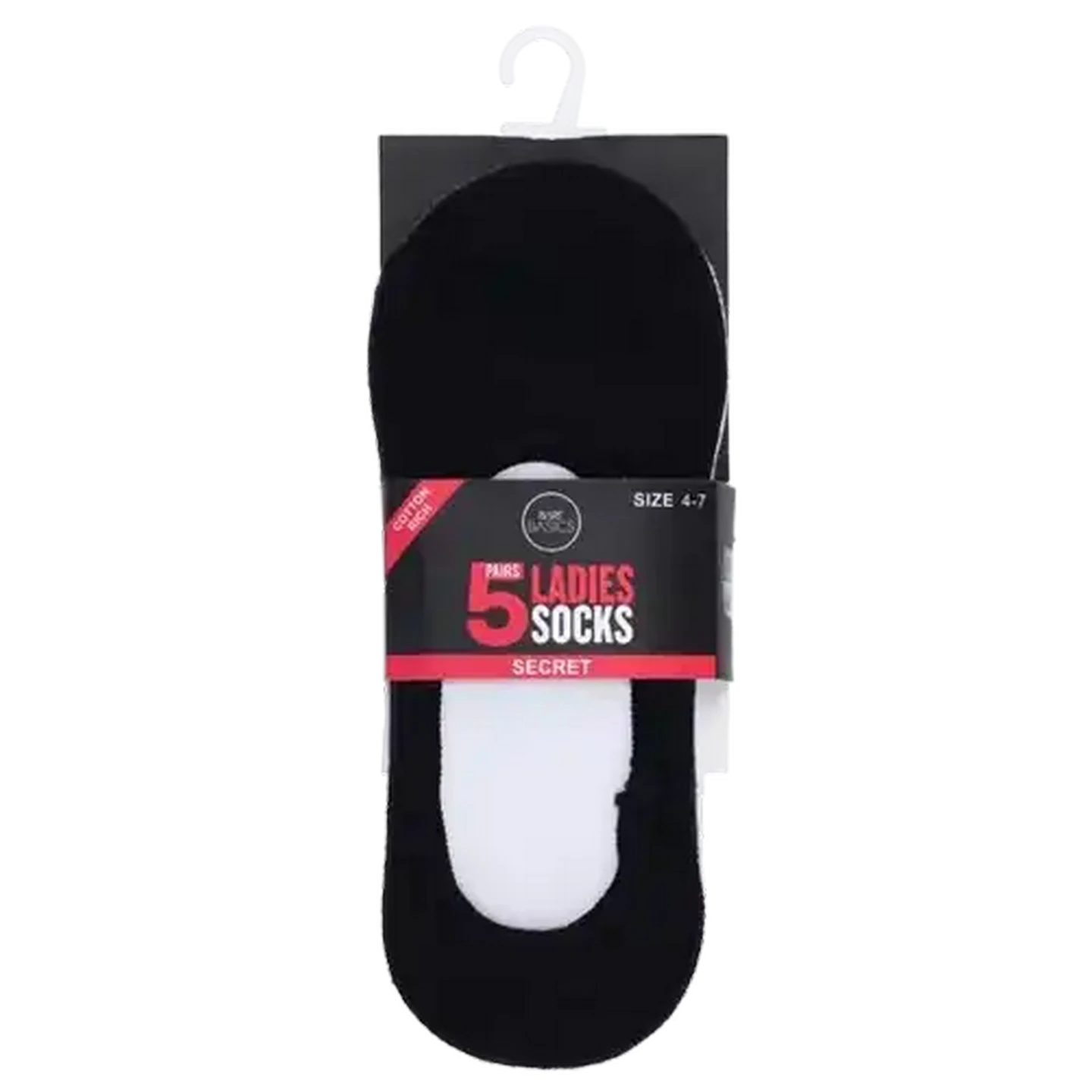 Image of Bare Basics Ladies Black & Black Secret Socks 4 - 7 5-Pack
