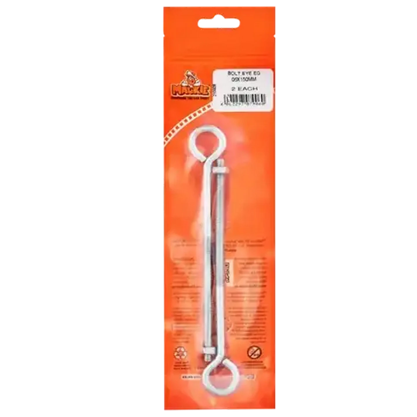 Image of Mackie Mild Steel Eye Bolt Set 6mm x 150mm 2 Piece