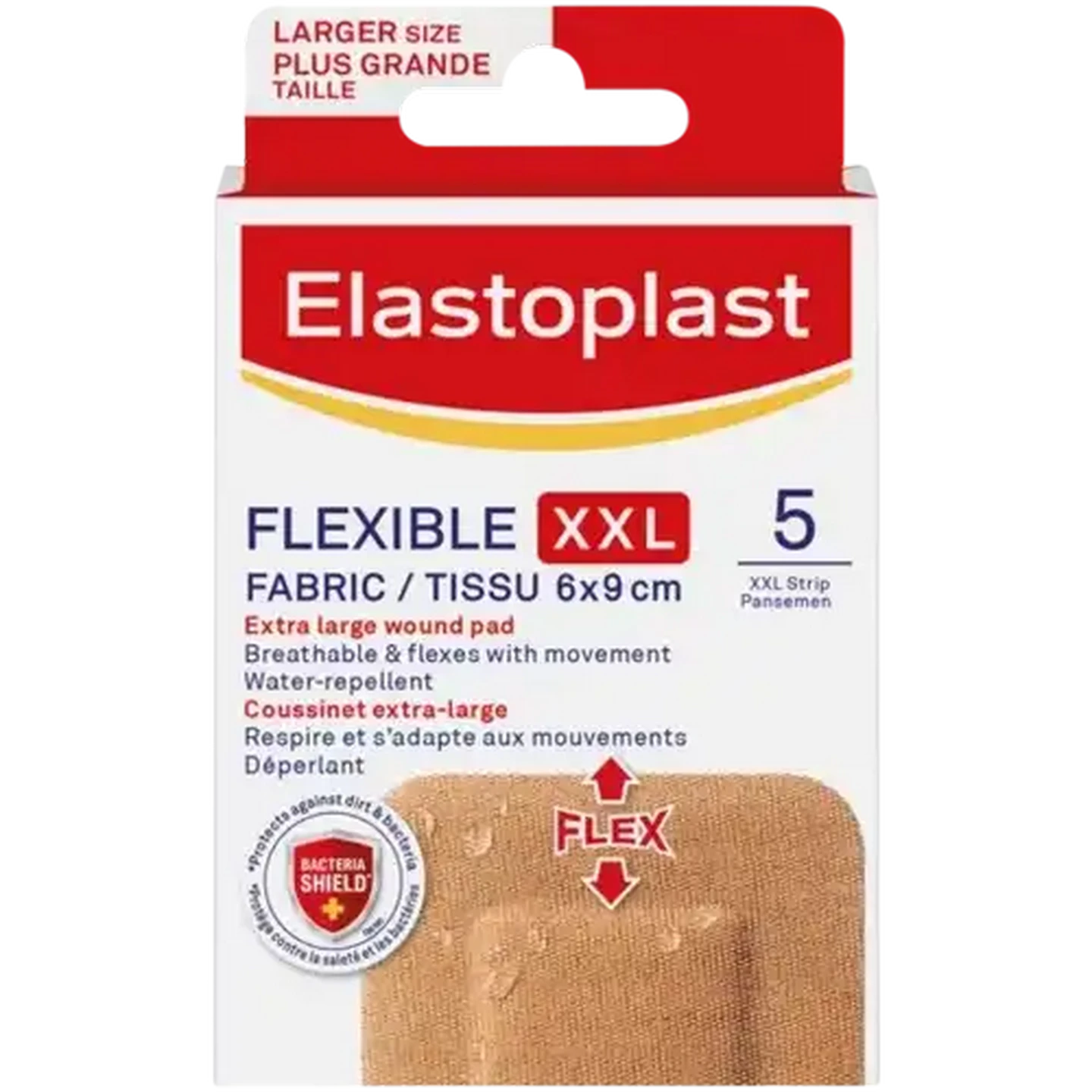 Image of Elastoplast XXL Flexible Fabric Wound Pad 5 Pack