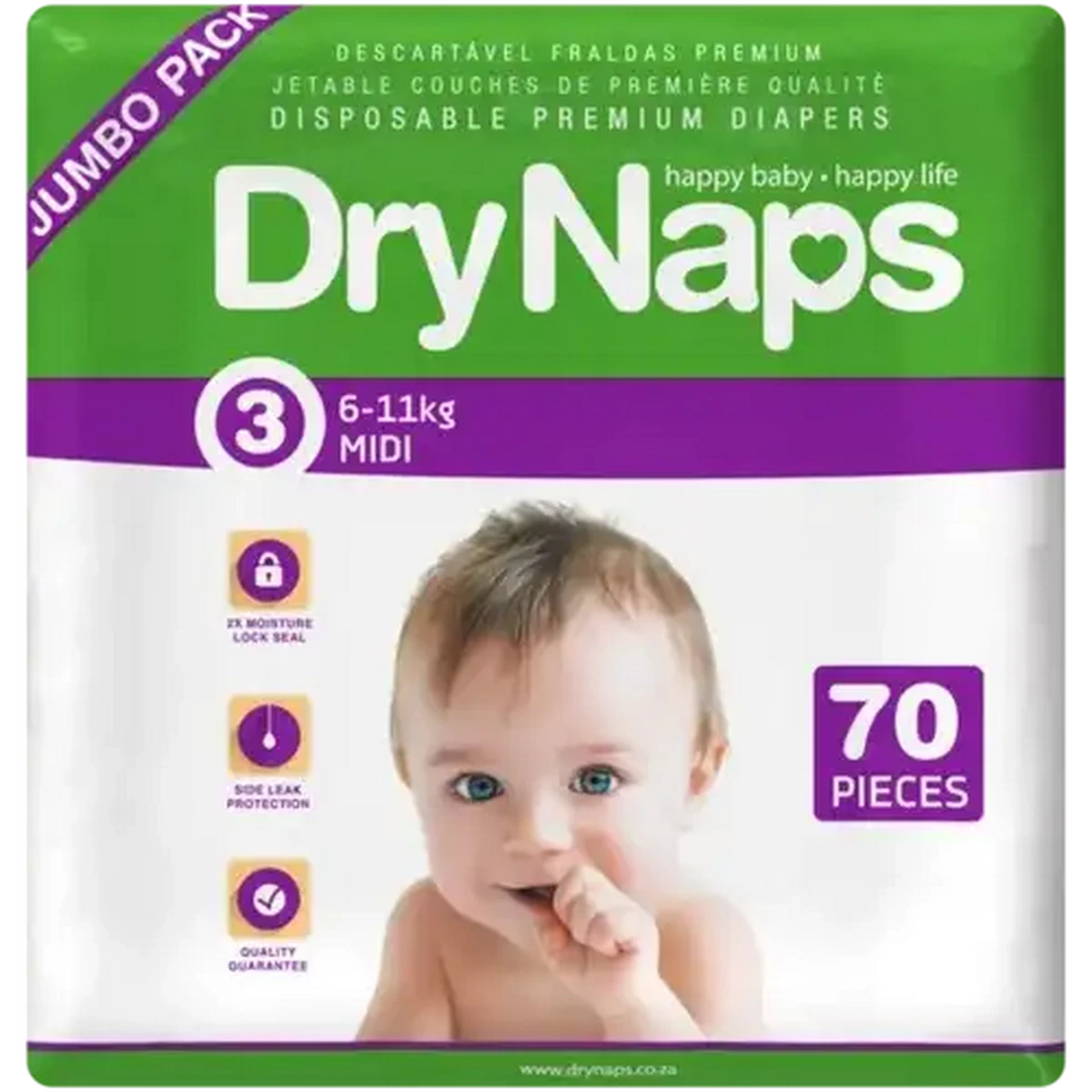 Shoprite ZA | DryNaps Jumbo Size 3 Midi Diapers 70 Pack