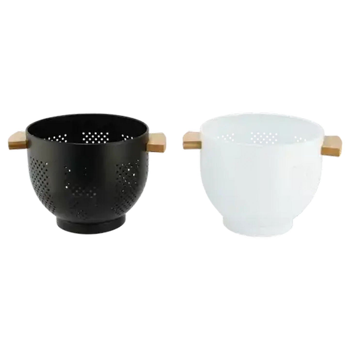 Image of Black or White Metal & Bamboo Colander 22cm (Colour May Vary)