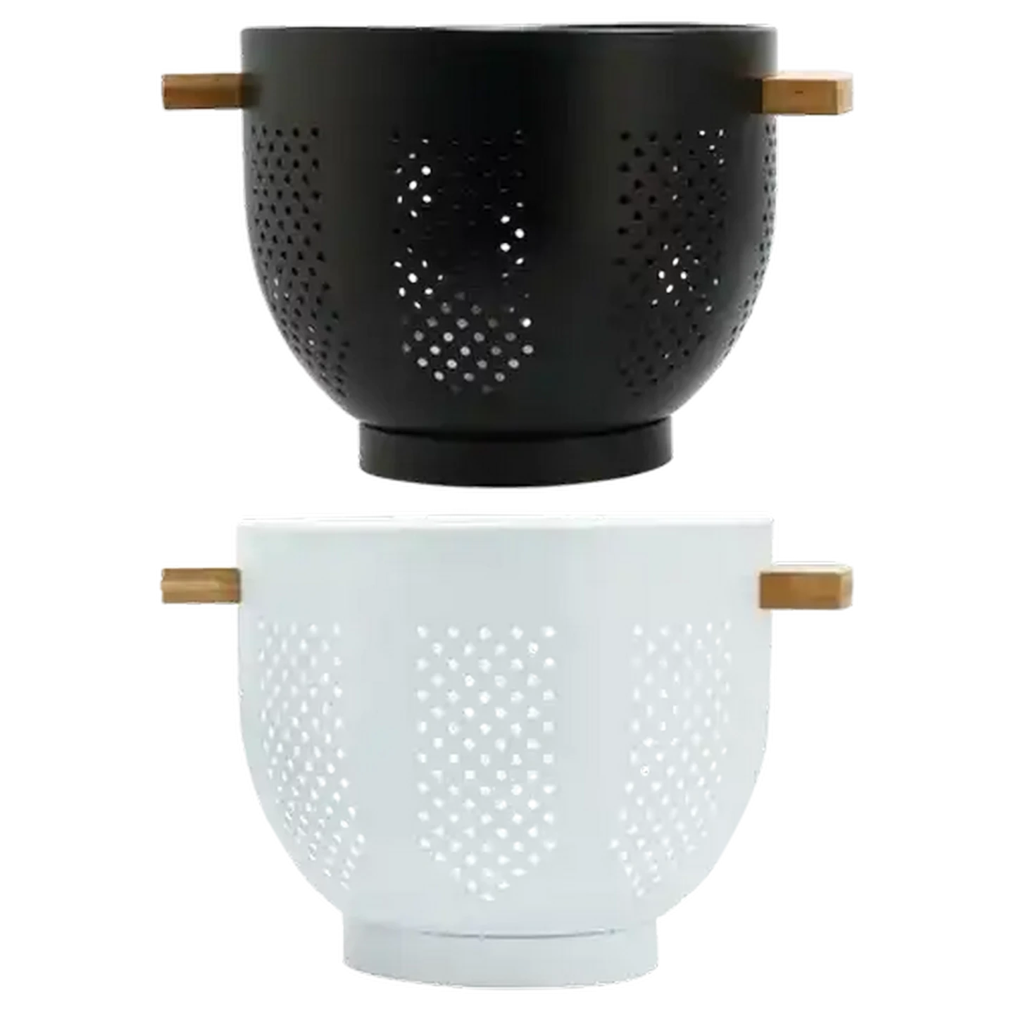 Image of Black or White Metal & Bamboo Colander 22cm (Colour May Vary)
