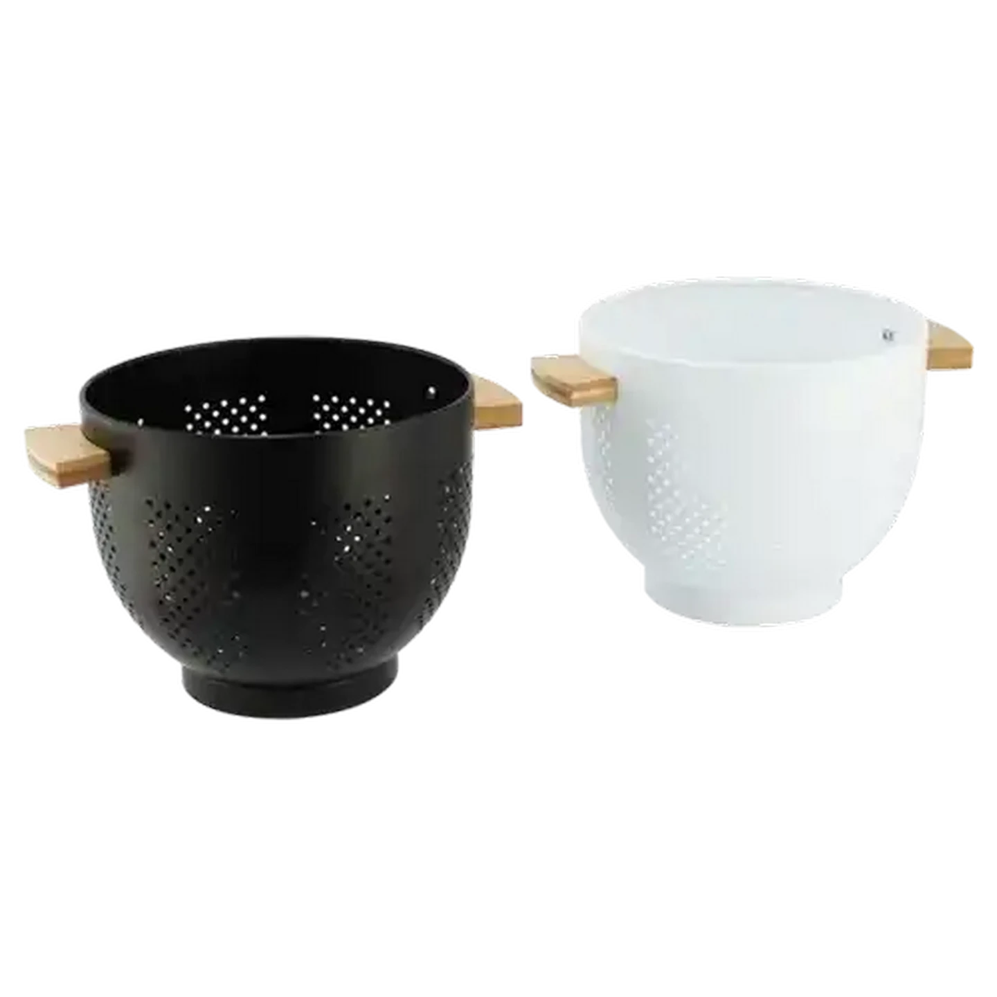 Image of Black or White Metal & Bamboo Colander 22cm (Colour May Vary)