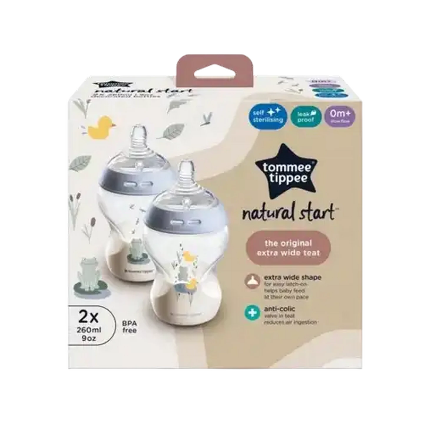 Image of Tommee Tippee Natural Start Boy 260ml Self-Sterilising Bottles 2-Pack
