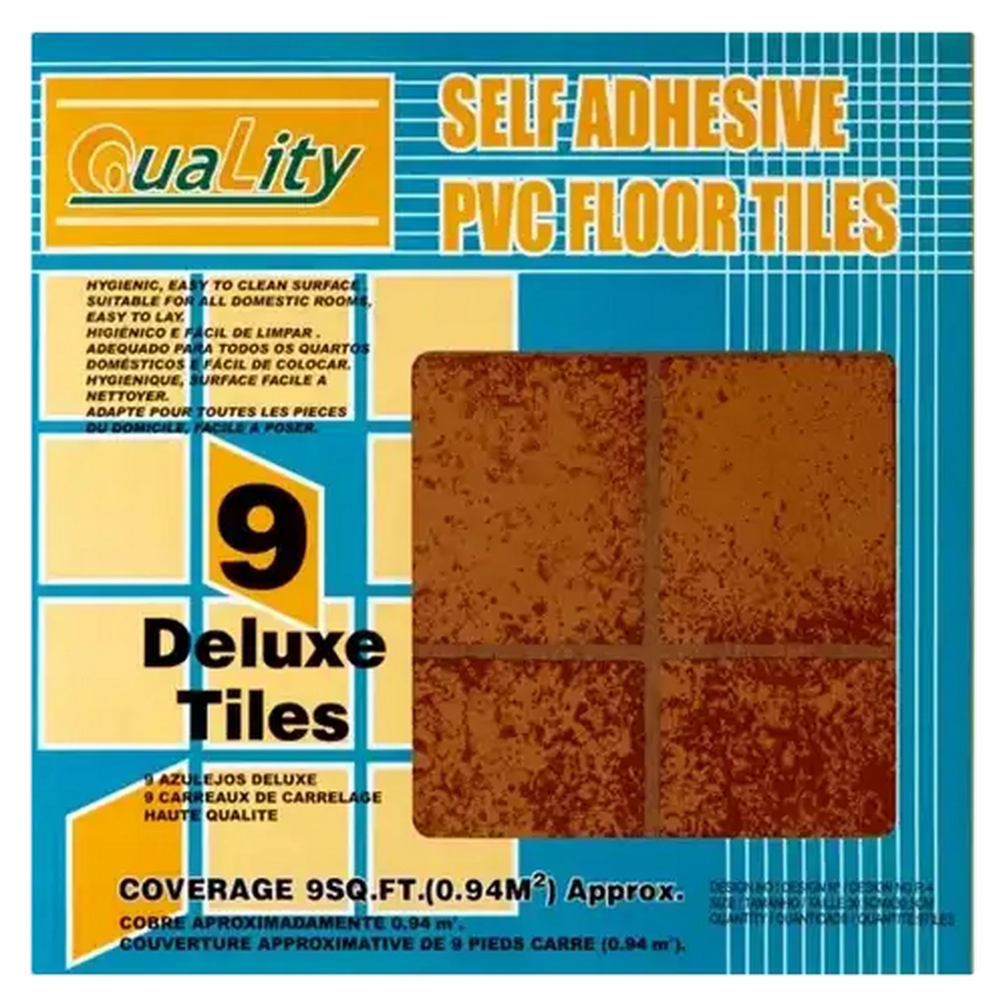 Image of Quality Brown Pattern Self Adhesive PVC Floor Tiles 9-Pack