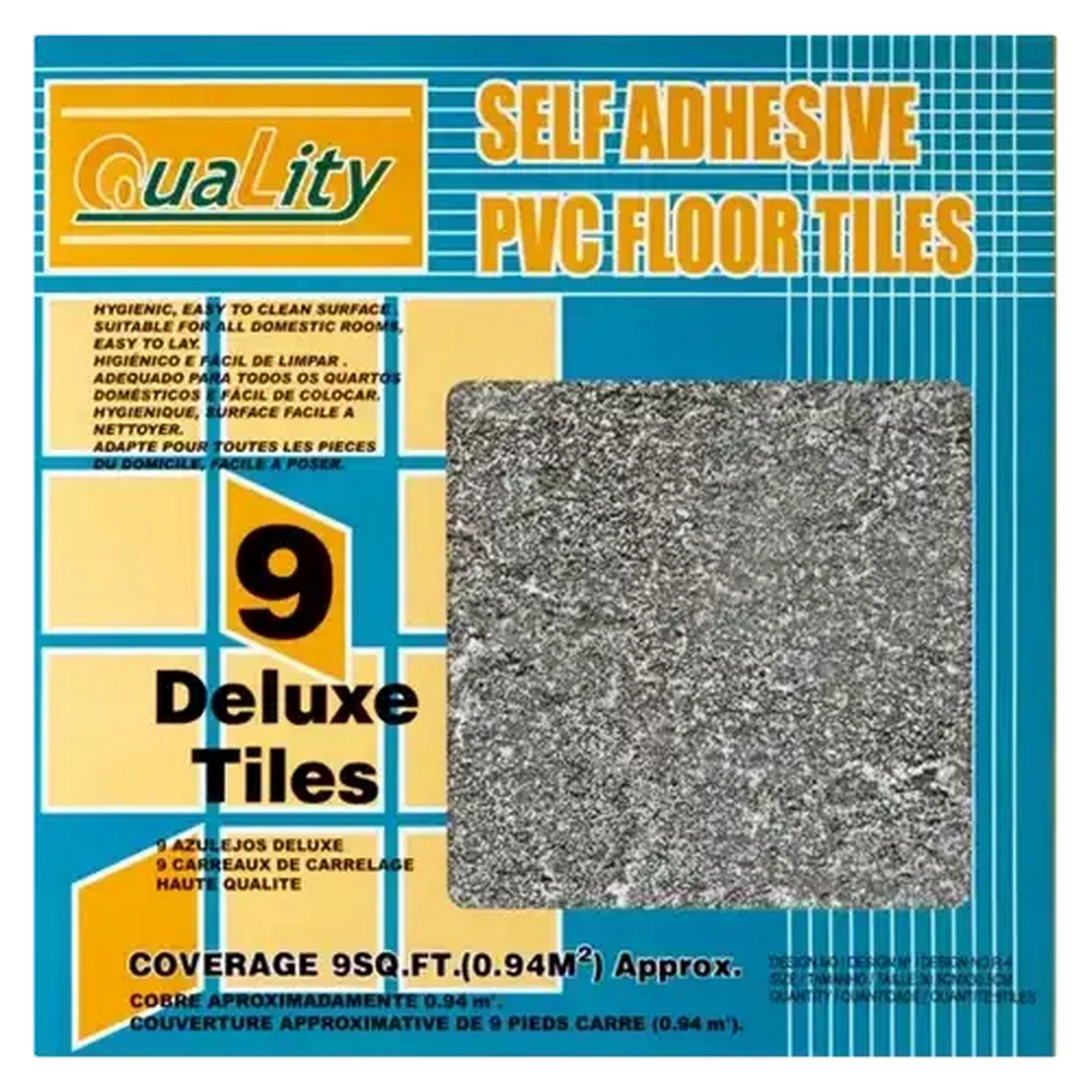 Image of Quality Grey Black Self Adhesive PVC Floor Tiles 9-Pack
