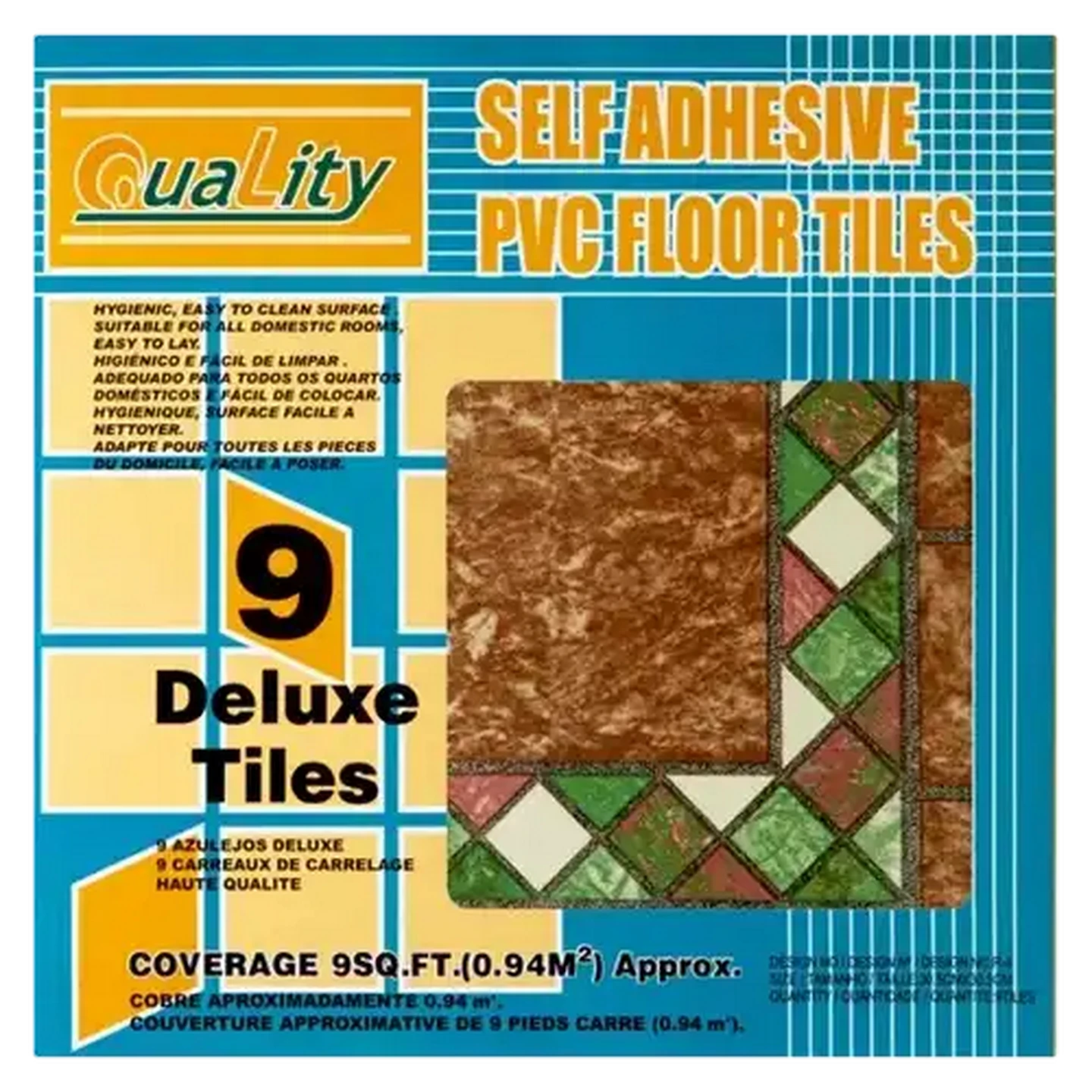 Image of Quality Brown & Green Pattern Self Adhesive PVC Floor Tiles 9-Pack