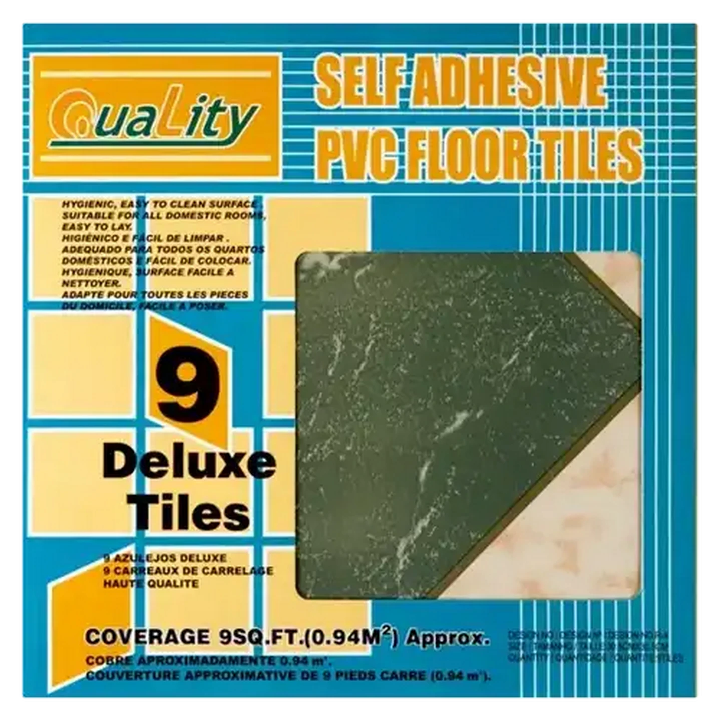 Image of Quality Grey Green Brown Self Adhesive PVC Floor Tiles 9-Pack