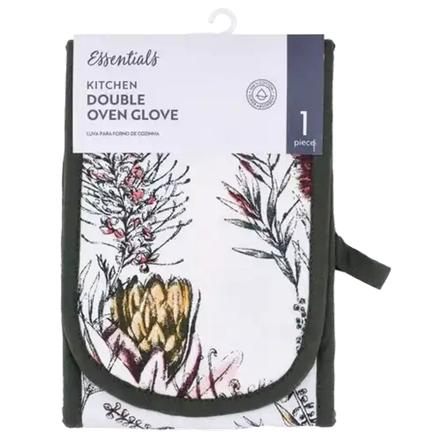 Image of Essentials White Botanic Double Oven Glove 18 x 78cm