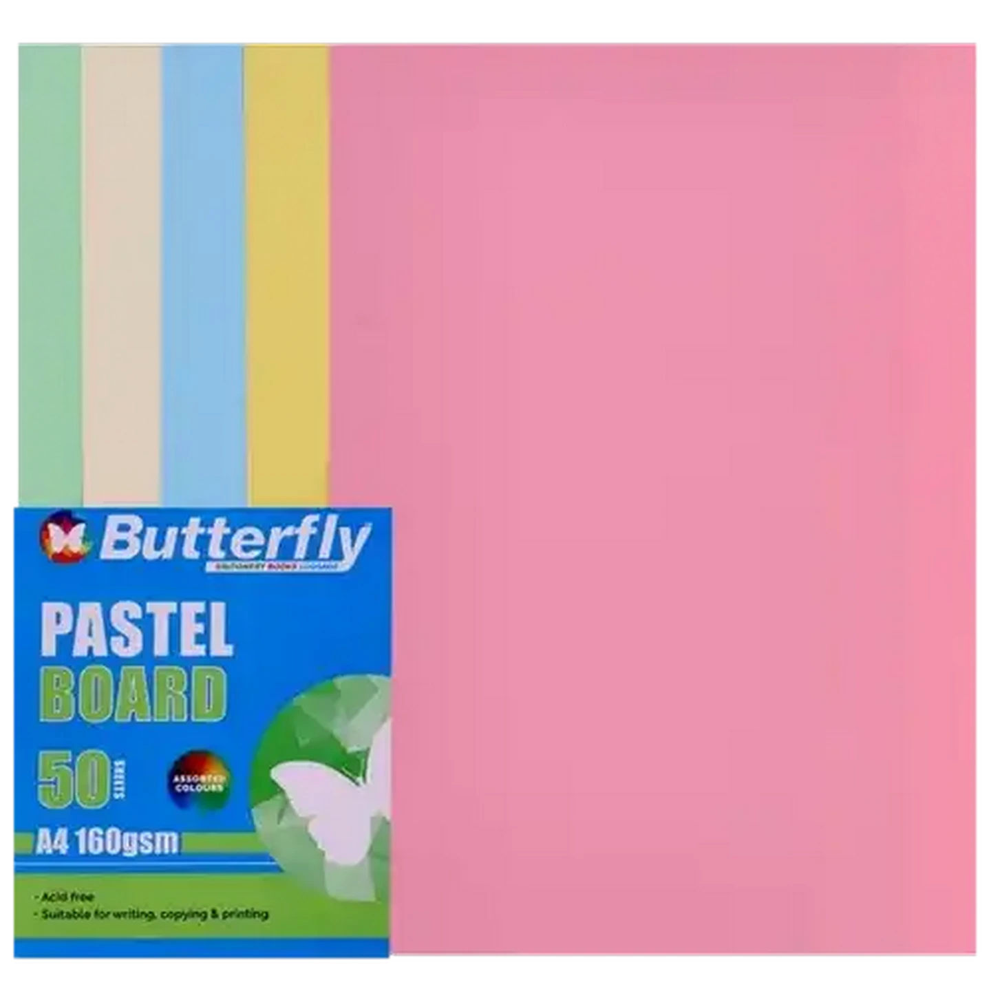 Image of Butterfly Assorted Pastel A4 Board 50 Sheets 160gsm