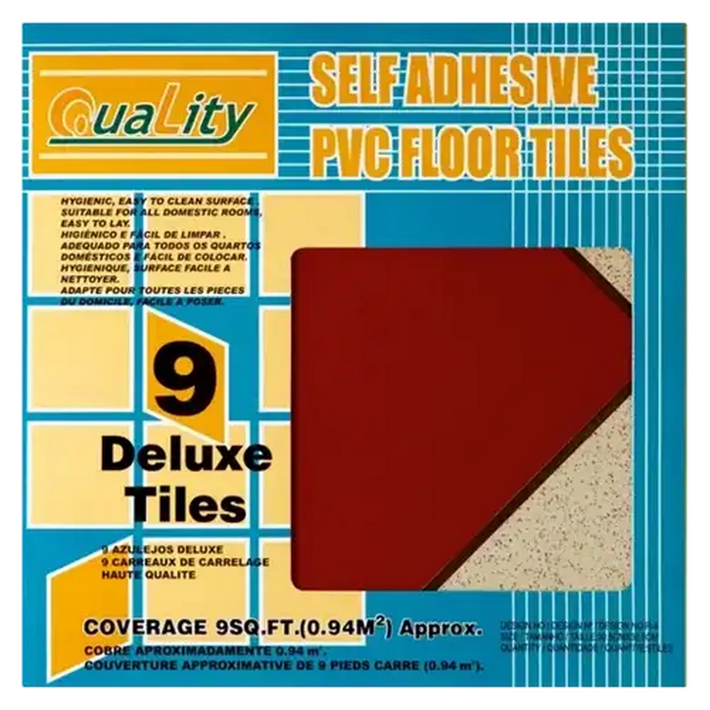 Image of Quality Maroon & Cream Grey Self Adhesive PVC Floor Tiles 9-Pack