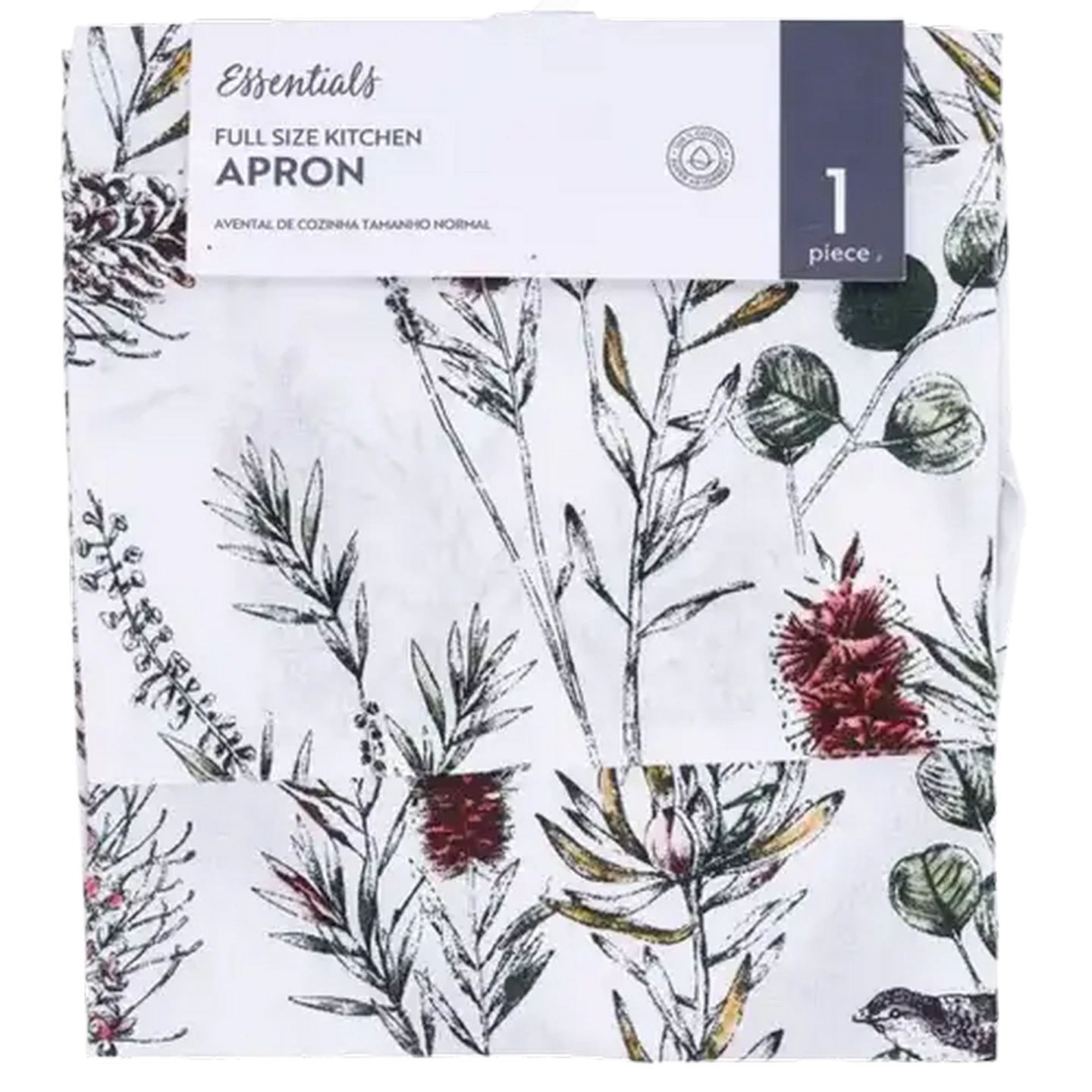 Image of Essentials White Botanic Full Size Kitchen Apron 60 x 90x cm