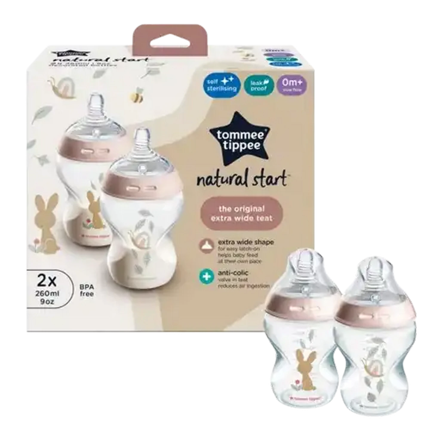 Image of Tommee Tippee Natural Start Girl Decorated Self-Sterilising Bottles 260ml 2-Pack