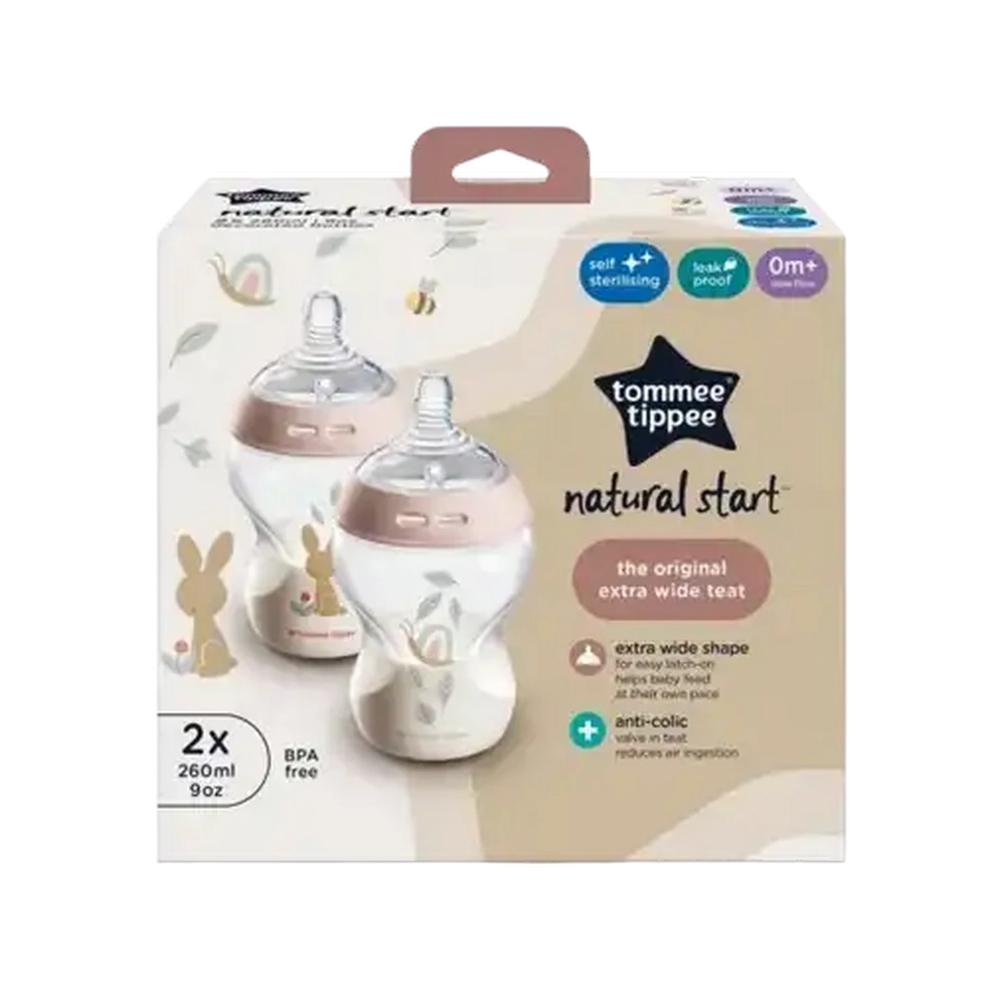 Image of Tommee Tippee Natural Start Girl Decorated Self-Sterilising Bottles 260ml 2-Pack