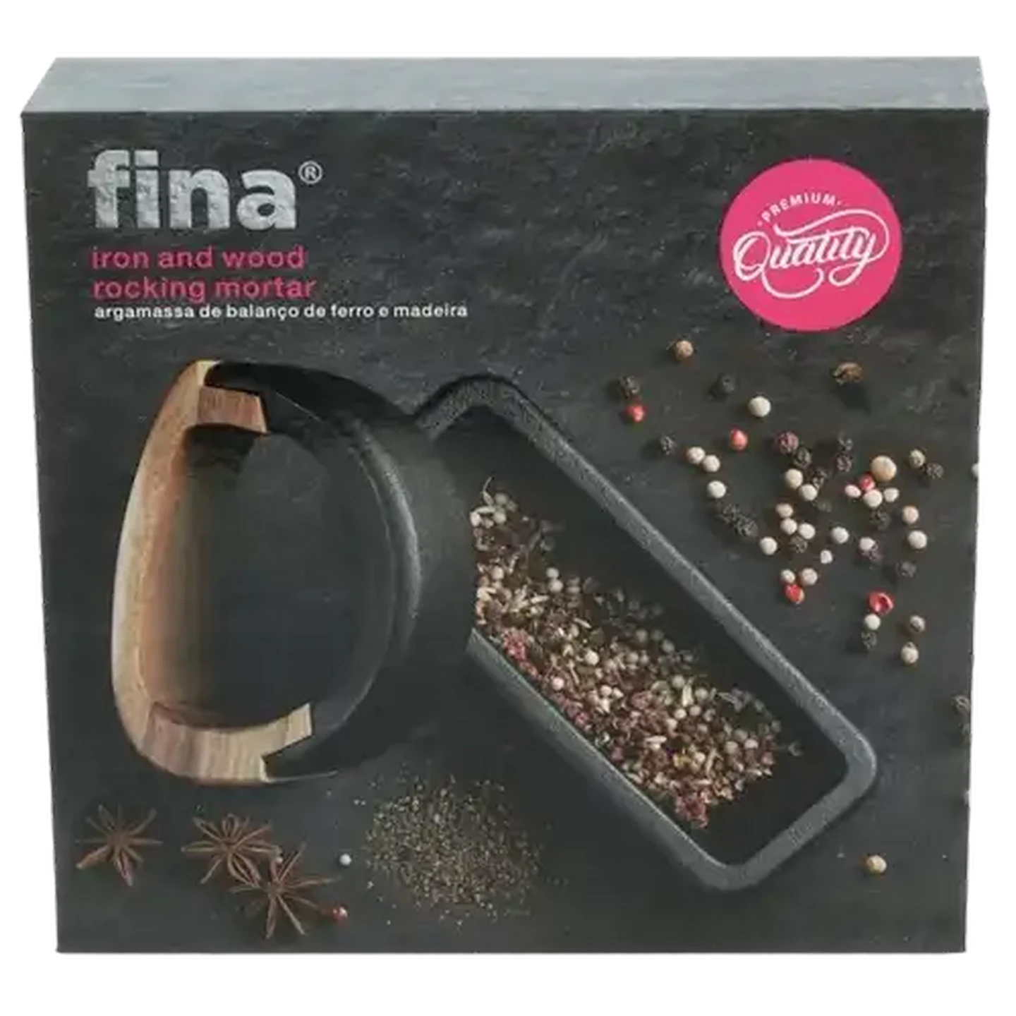 Image of Fina Acacia Iron & Wood Rocking Mortar 2-Piece