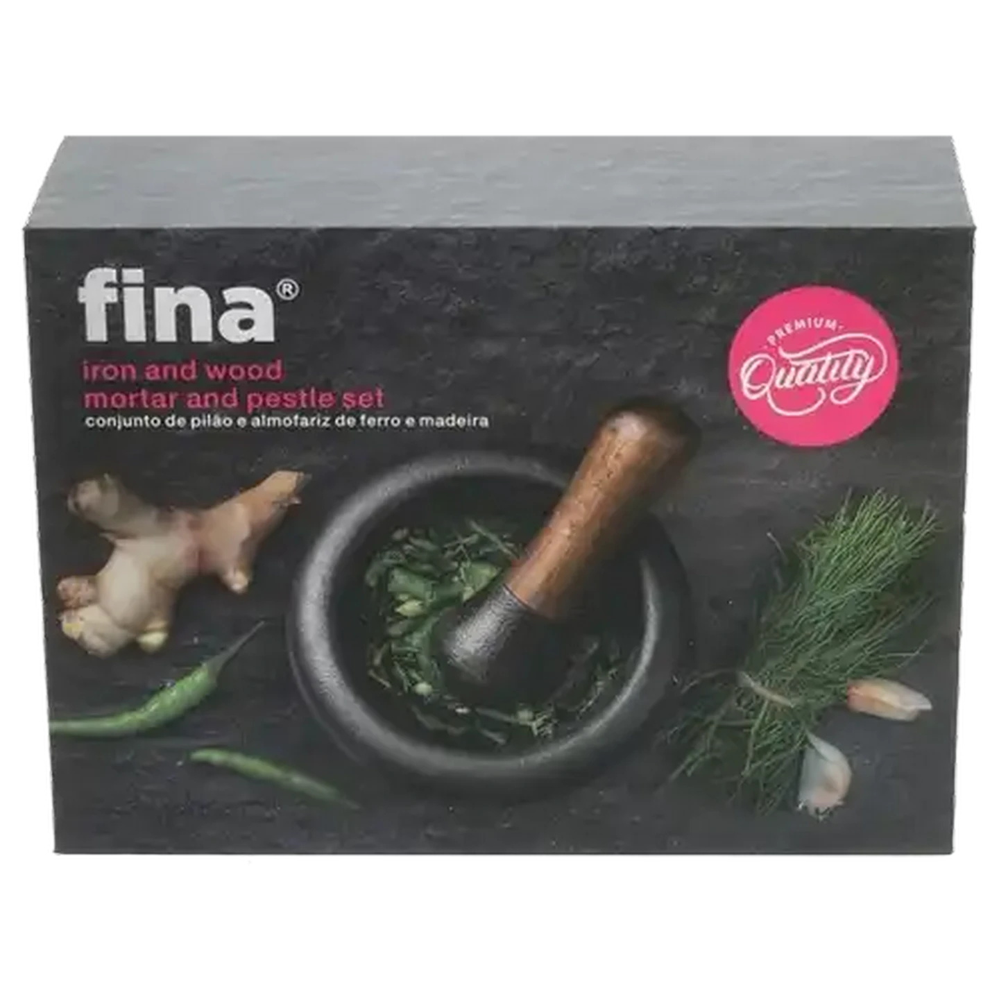Image of Fina Acacia Iron & Wood Mortar & Pestle 2 Piece