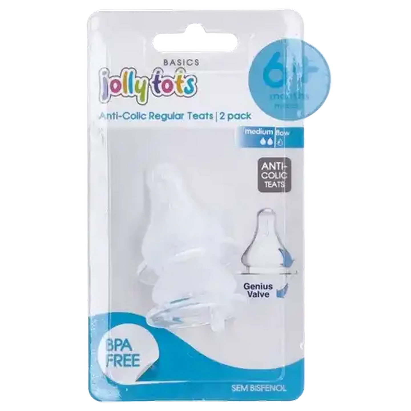 Image of Jolly Tots Anti Colic Medium Flow Regular Teats 6 Months + 2-Pack