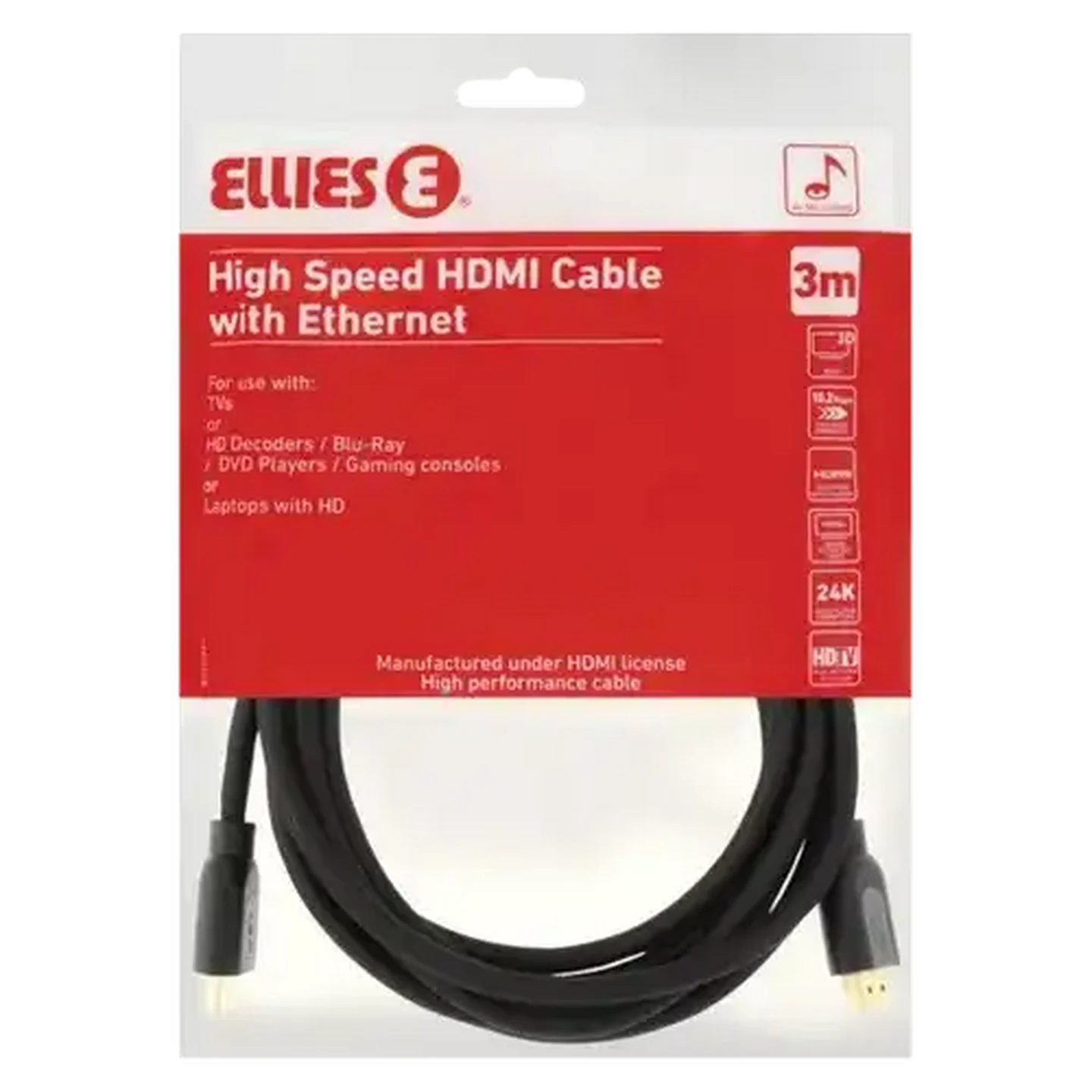 Image of ELLIES E High Speed HDMI Cable 3m