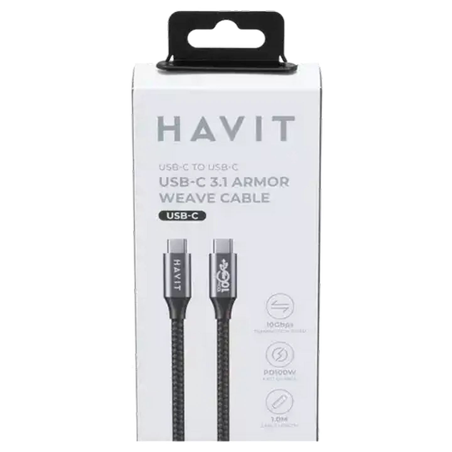 Image of HAVIT Black USB-C To USB-C 3.1 Armor Weave Cable 1m