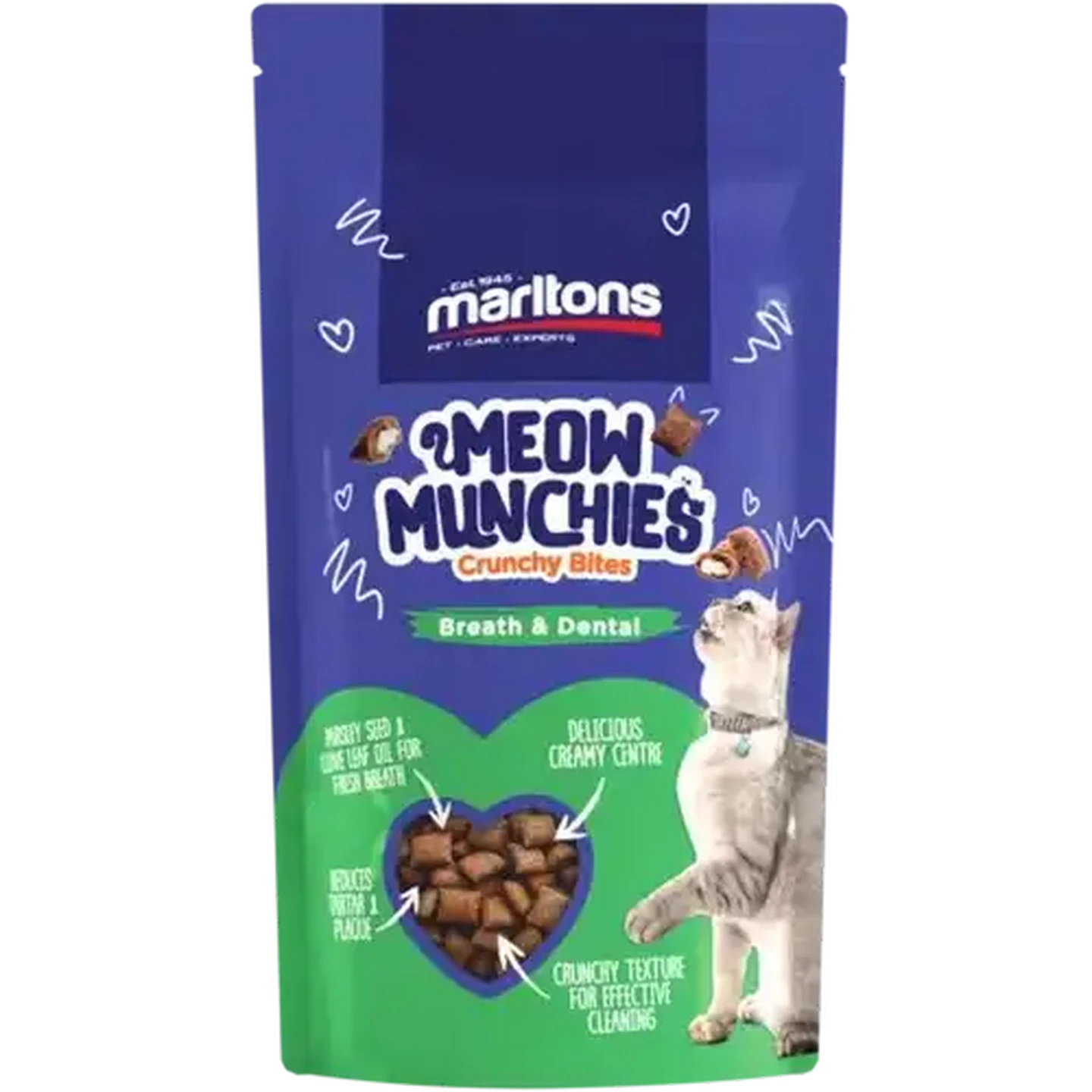 Image of Marltons Meow Munchies Breath & Dental Crunchy Bites Cat Treats 50g