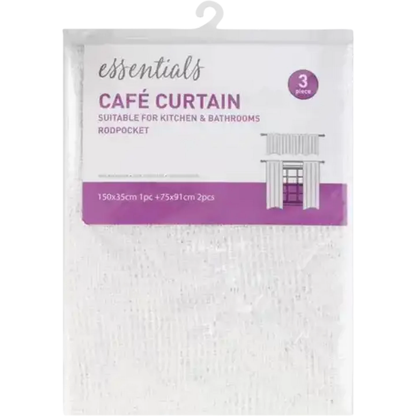 Image of Essentials White Polyester Cafe Curtain 3 Piece