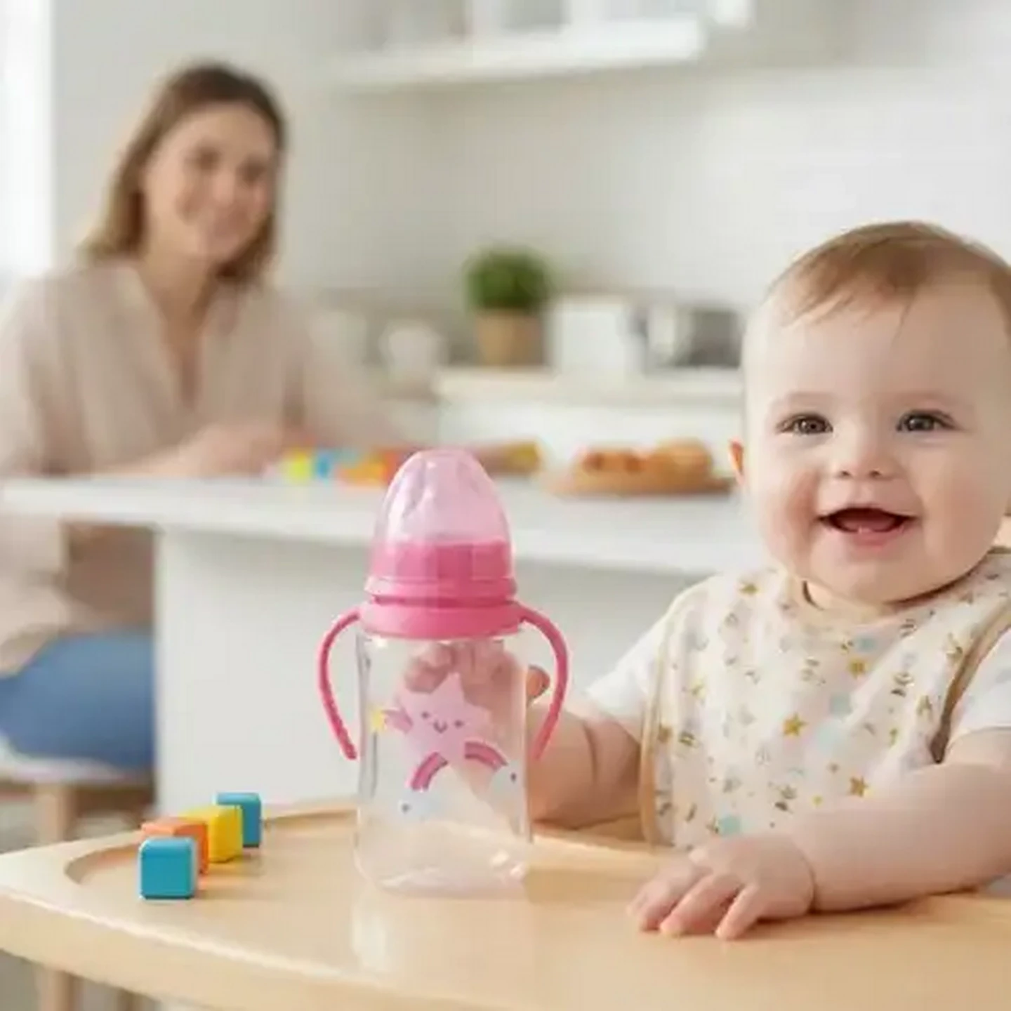 Image of Jolly Tots Basics Slow Flow Wide Neck Bottle with Handle 330ml (Print May Vary)