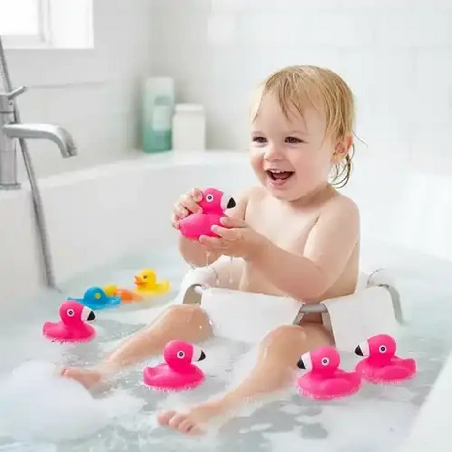 Image of Jolly Tots Flamingo Bath Squeakers 3 Months + 6-Pack