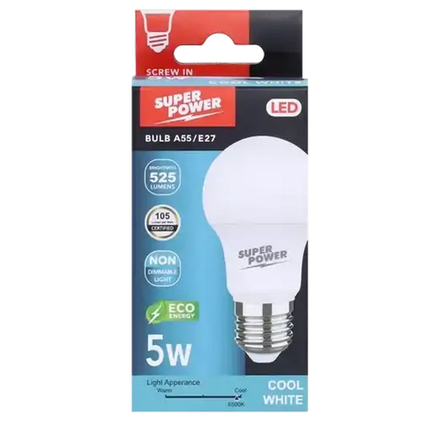 Image of Super Power A55 LED Globe Cool White ES Edison Screw 5W