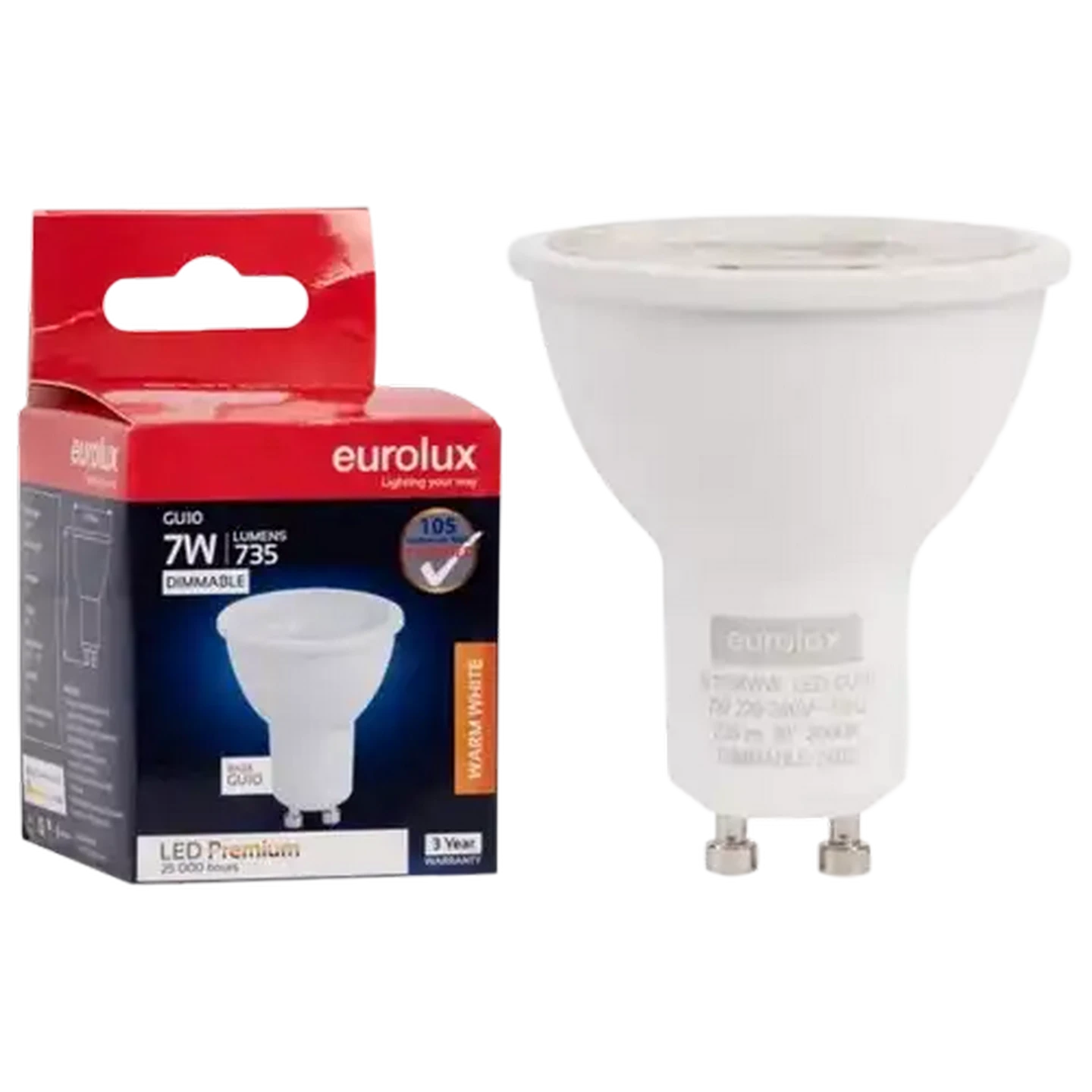 Image of Eurolux Warm White Dimmable GU10 LED Twist & Lock Globe 7W