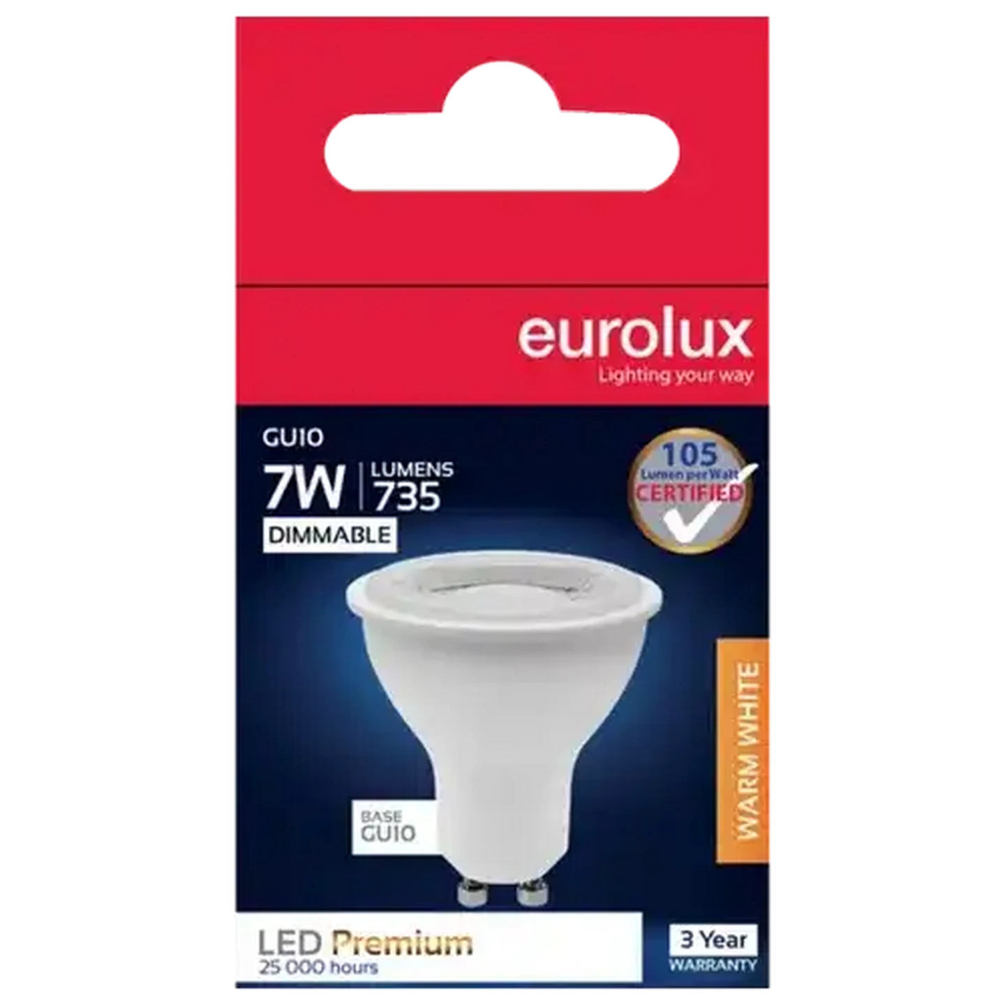 Image of Eurolux Warm White Dimmable GU10 LED Twist & Lock Globe 7W