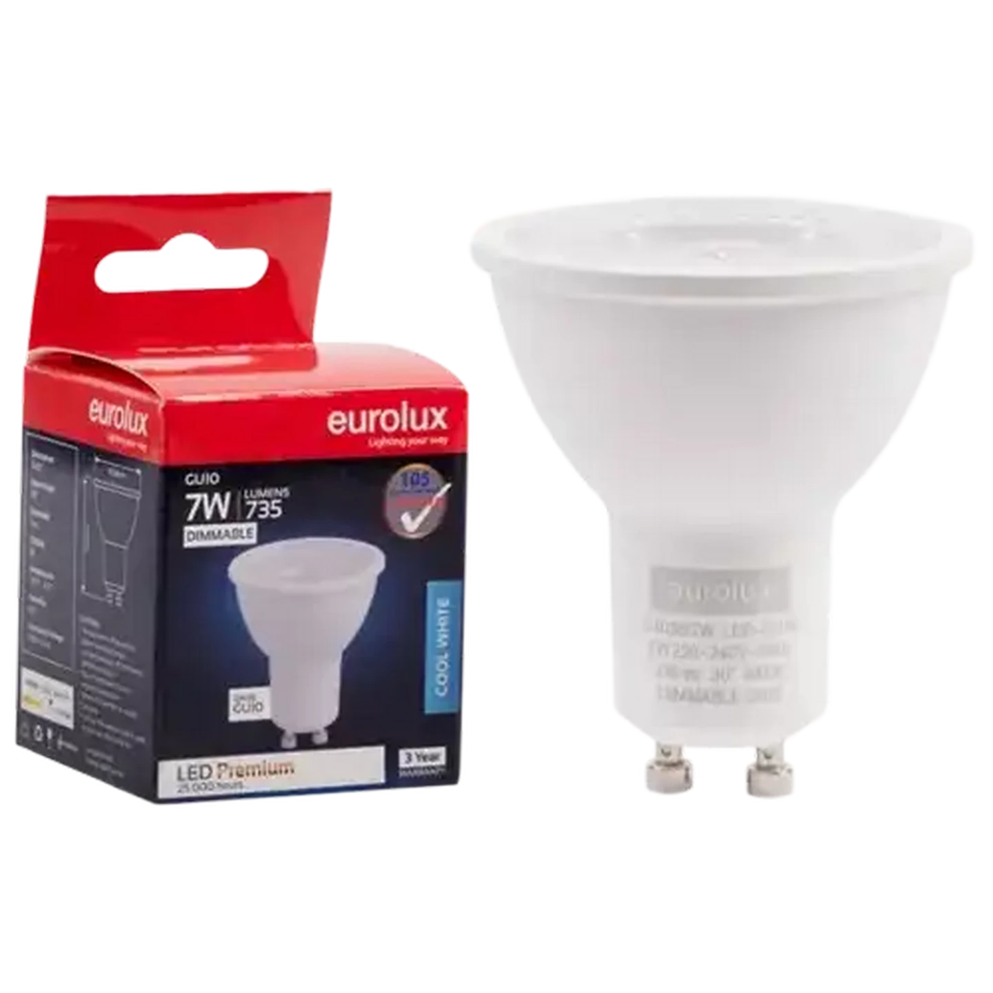 Image of Eurolux Cool White Dimmable GU10 LED Twist & Lock Globe 7W
