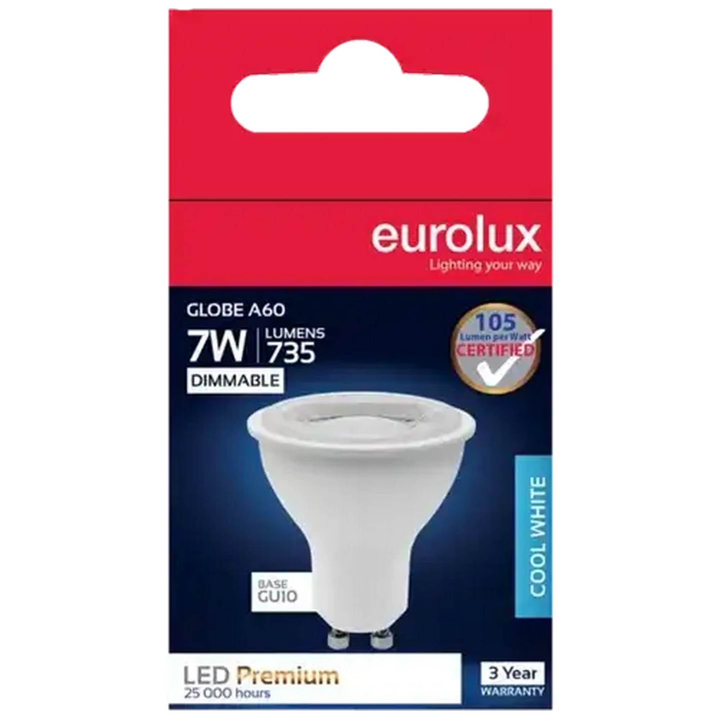 Image of Eurolux Cool White Dimmable GU10 LED Twist & Lock Globe 7W