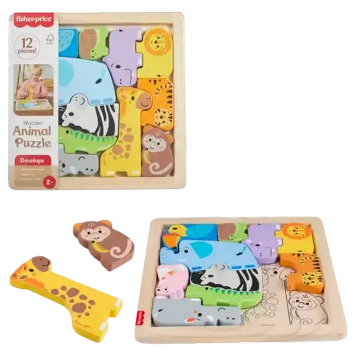 八丈3番　CHASE&Bite Puzzle PZ-511MS Checkers Sixty60 | Fisher-Price Wooden Animal Puzzle 13-Pieces